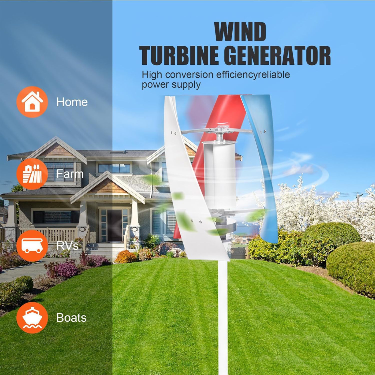 Kit generador de turbina eólica, generador de turbina eólica de Eje Vertical con Controlador y Rueda de Asistencia eólica, generador de energía eólica de 3 Palas con imán Permanente 20000W-12V
