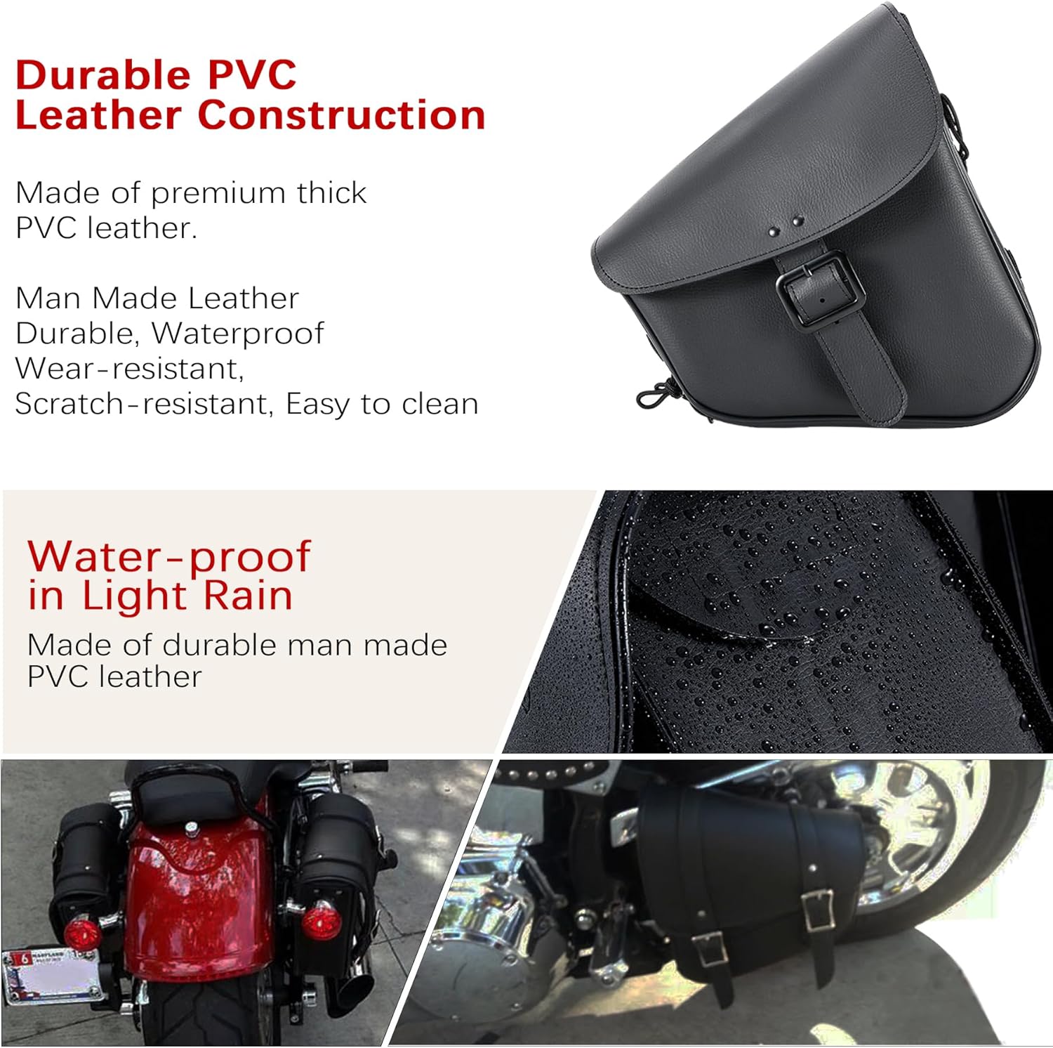 Dream Apparel Motorcycle Swingarm Bag with Black Synthetic Leather, Swing Arm Bag Motorcycle Saddlebag Left Side Tool Bag Fit for Sportster Street Rebel 300 500 Dual Shock Models, An Adjustable Strap