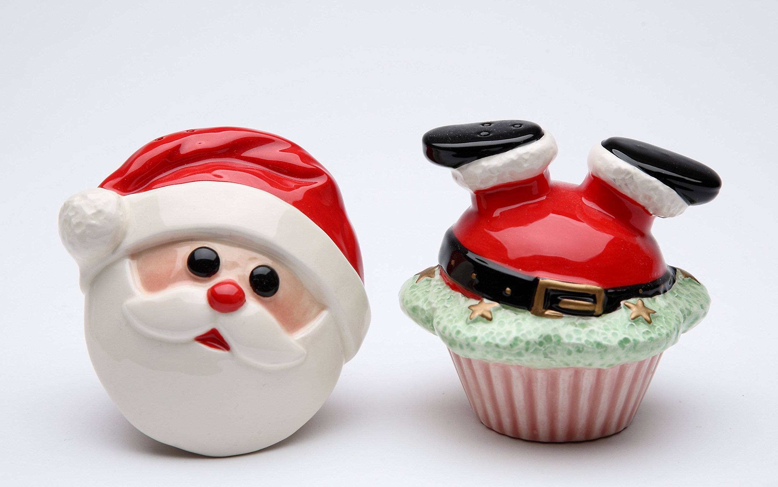 Cosmos Gifts 61819 Fine Ceramic Cupcake Santa Claus Salt and Pepper Shakers Set, 2-3/4" H