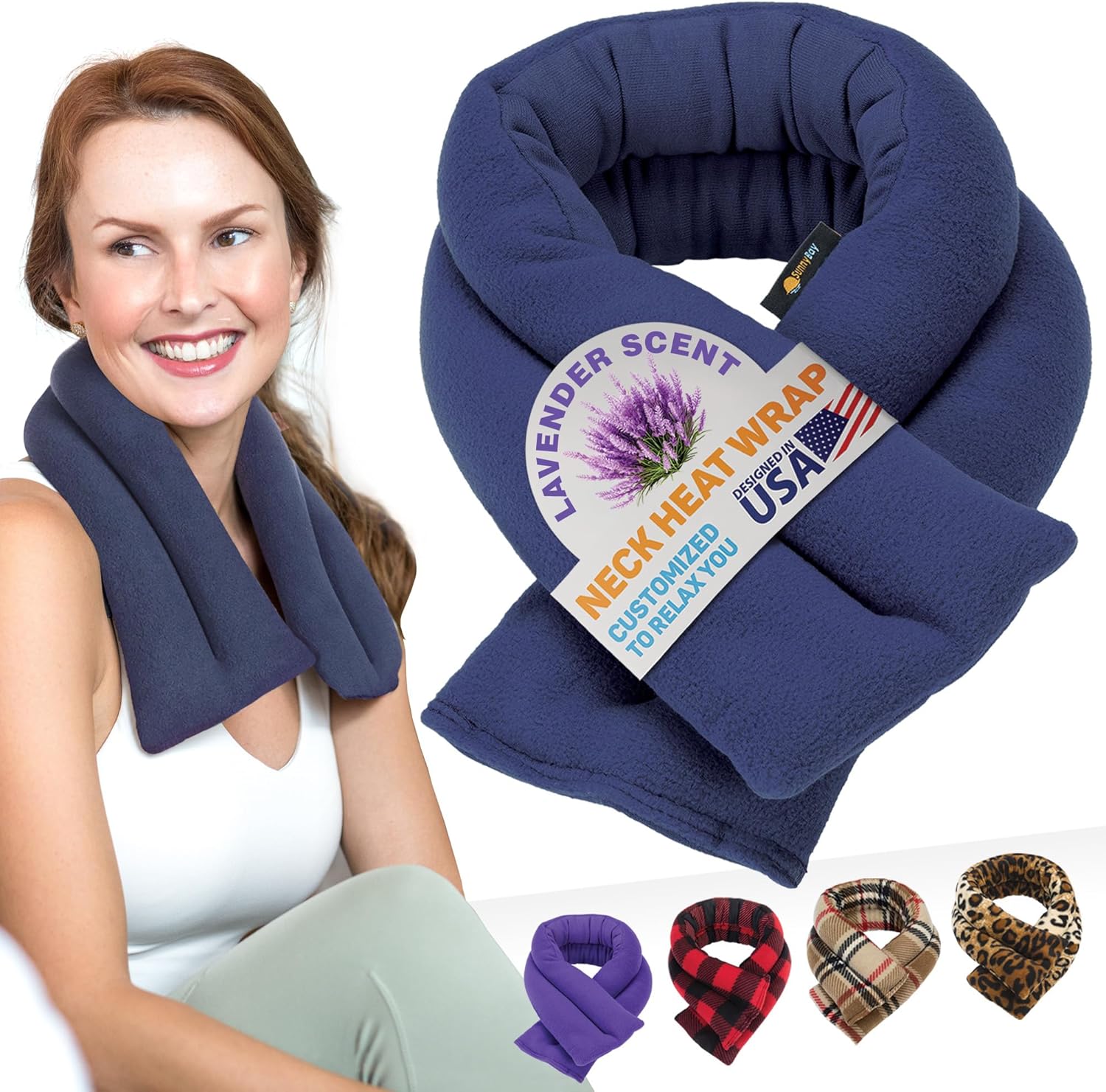 SunnyBay Microwave Heating Pad, Microwavable Heated Neck and Shoulder Wrap, Soothing Weighted Moist Heat or Ice Pack with Flaxseed and Lavender, FSA HSA Eligible, 26x5 Inches, 2.5 lbs, Navy Blue Lavender-navy Blue