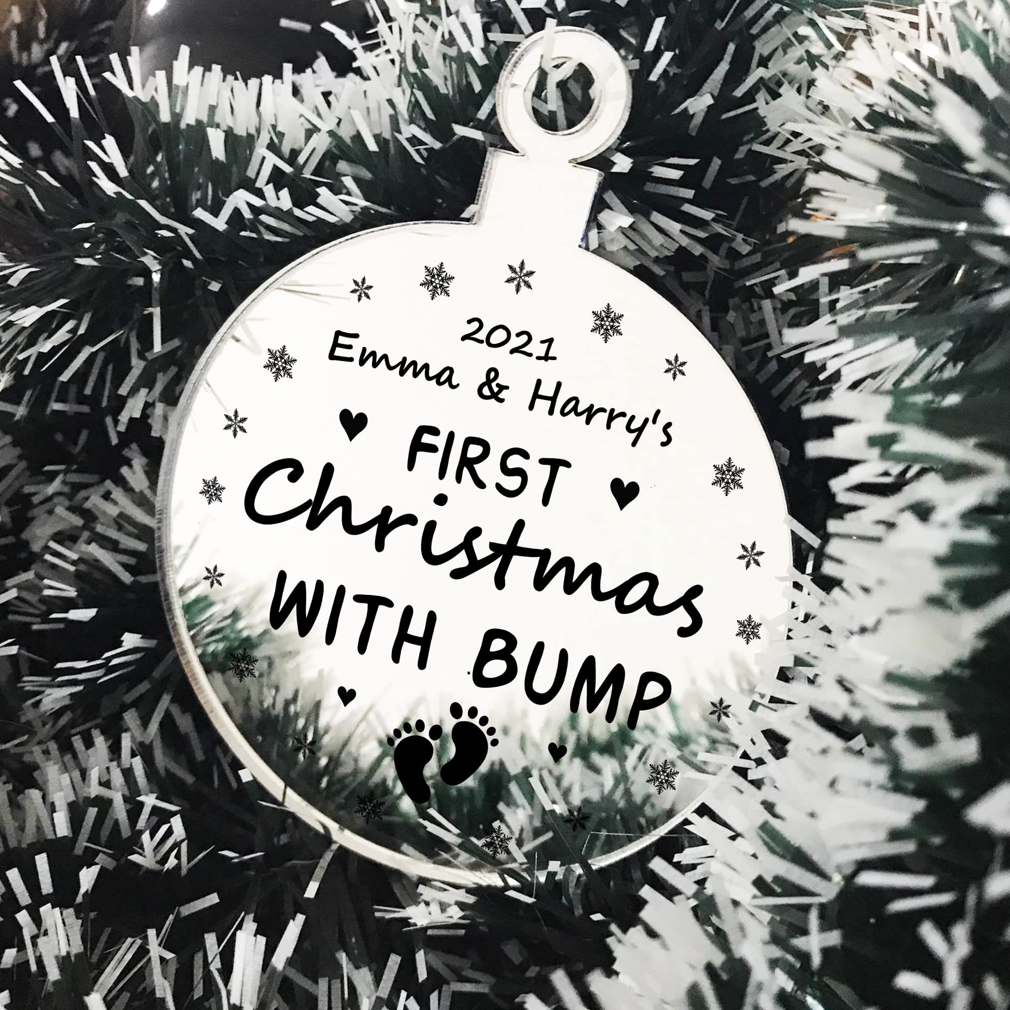 Personalised First Christmas With Bump Engraved Decoration New Mum Dad Gift Baby Gift