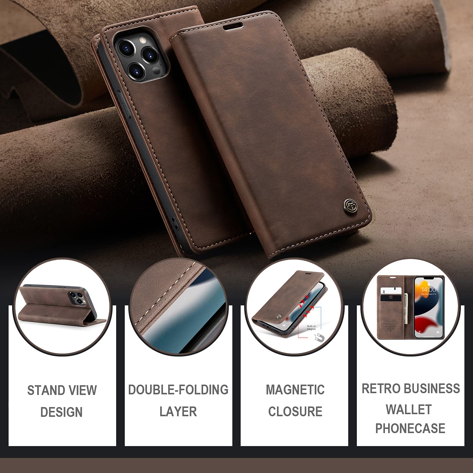 iPhoneアクセサリー iPhone 13 PRO MAX LEATER CASE ELEHOLD Leather Case for iPhone 13 Pro Max Premium Lychee