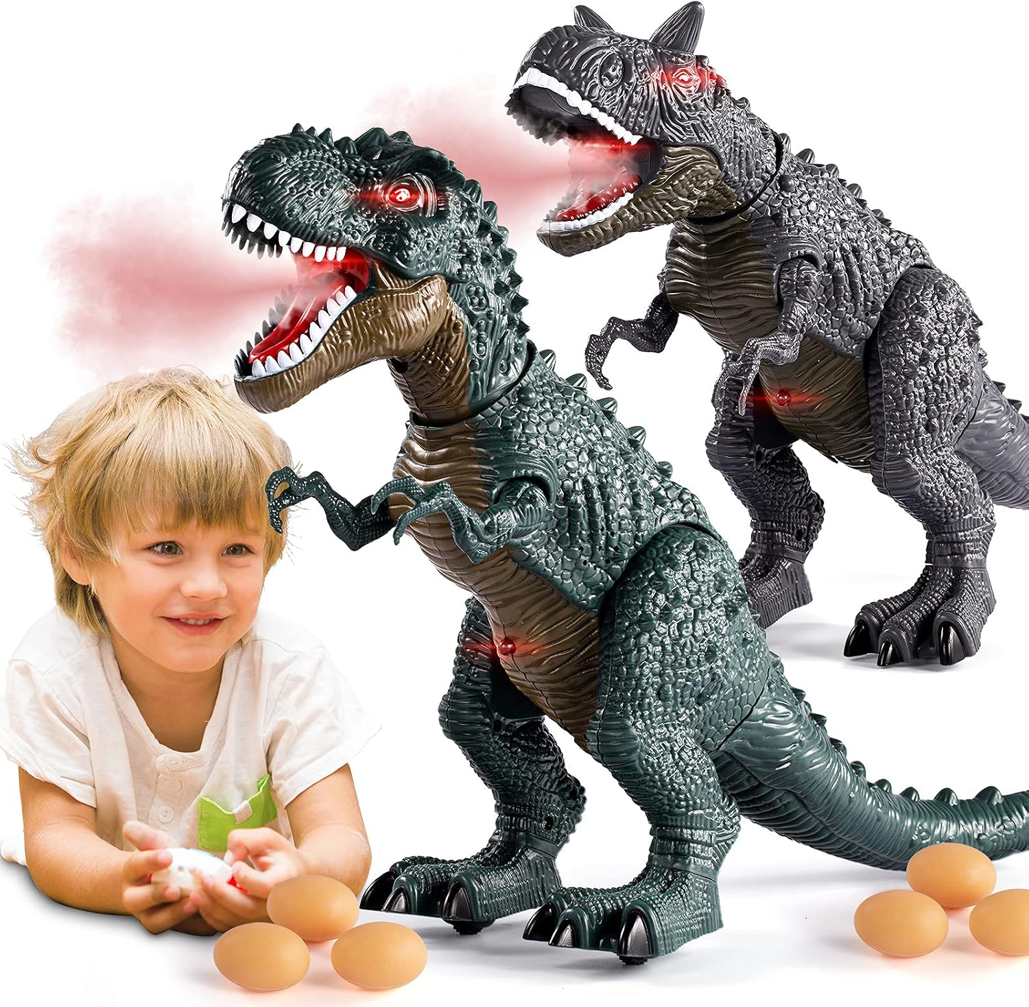 TEMI Dinosaur Truck Toys for Kids 3-5 Years, Tyrannosaurus Transport Car Carrier Truck with 8 Dino Figures, Activity Play Mat, Dinosaur Eggs, Capture Jurassic Dinosaur Play Set for Boys and Girls