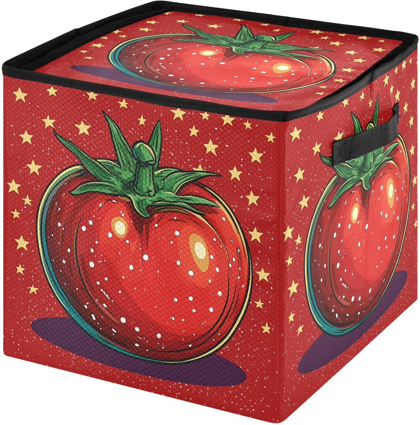 High Capacity Christmas ornament organizer storage Holds Up to 64, Adjustable Dividers, Zippered Top, Two Handles stackable Holiday Storage Case with Lid,Cartoon Tomato Red