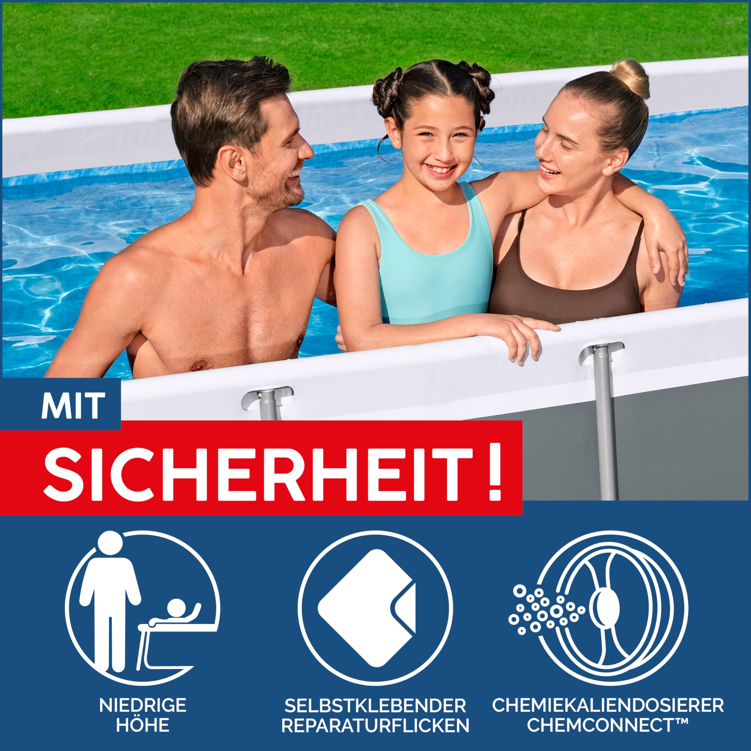 Bestway Power Steel Frame Pool Set mit Filterpumpe 282 x 196 x 84 cm, grau, eckig