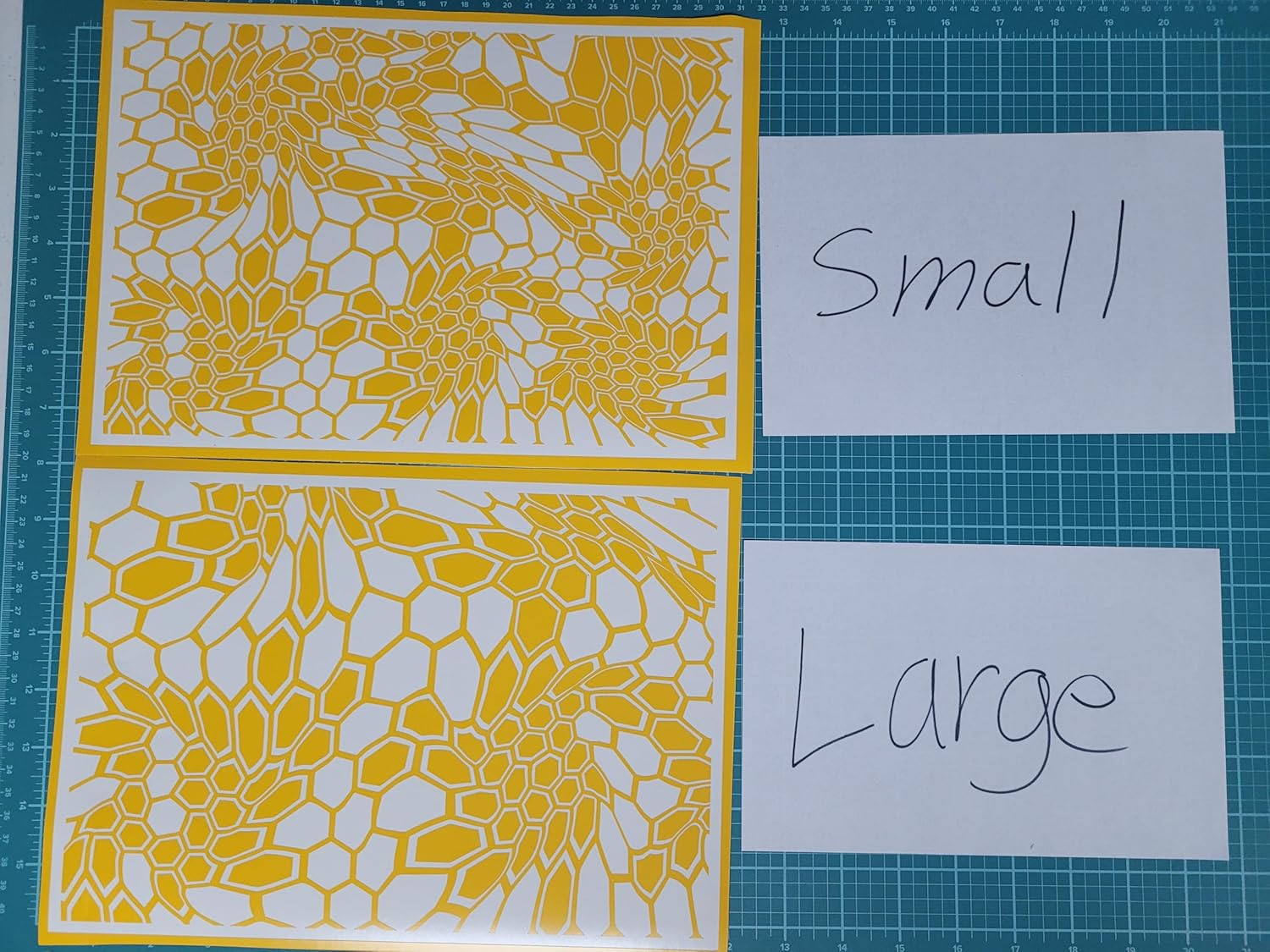 Hex Tek Distorted Hexagon Camo Stencil, High Temperature Vinyl Paint Mask, 7.5x11.1 Inches, Heat Resistant up to 200F, Single Use, Multiple Size Options with Transfer Tape (One of Each with Mesh)