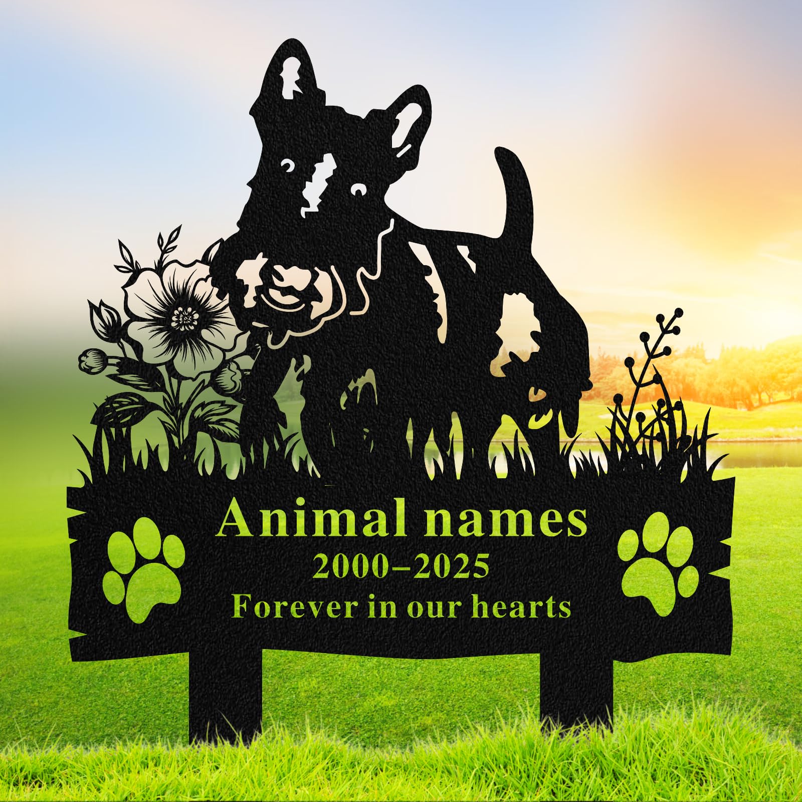 Quanqiuyi Brave Scottish Terrier Memorial Stake - Metal Baked Enamel Grave Marker, Waterproof Outdoor Plaque for Garden, Sympathy Gift for Scottie Dog
