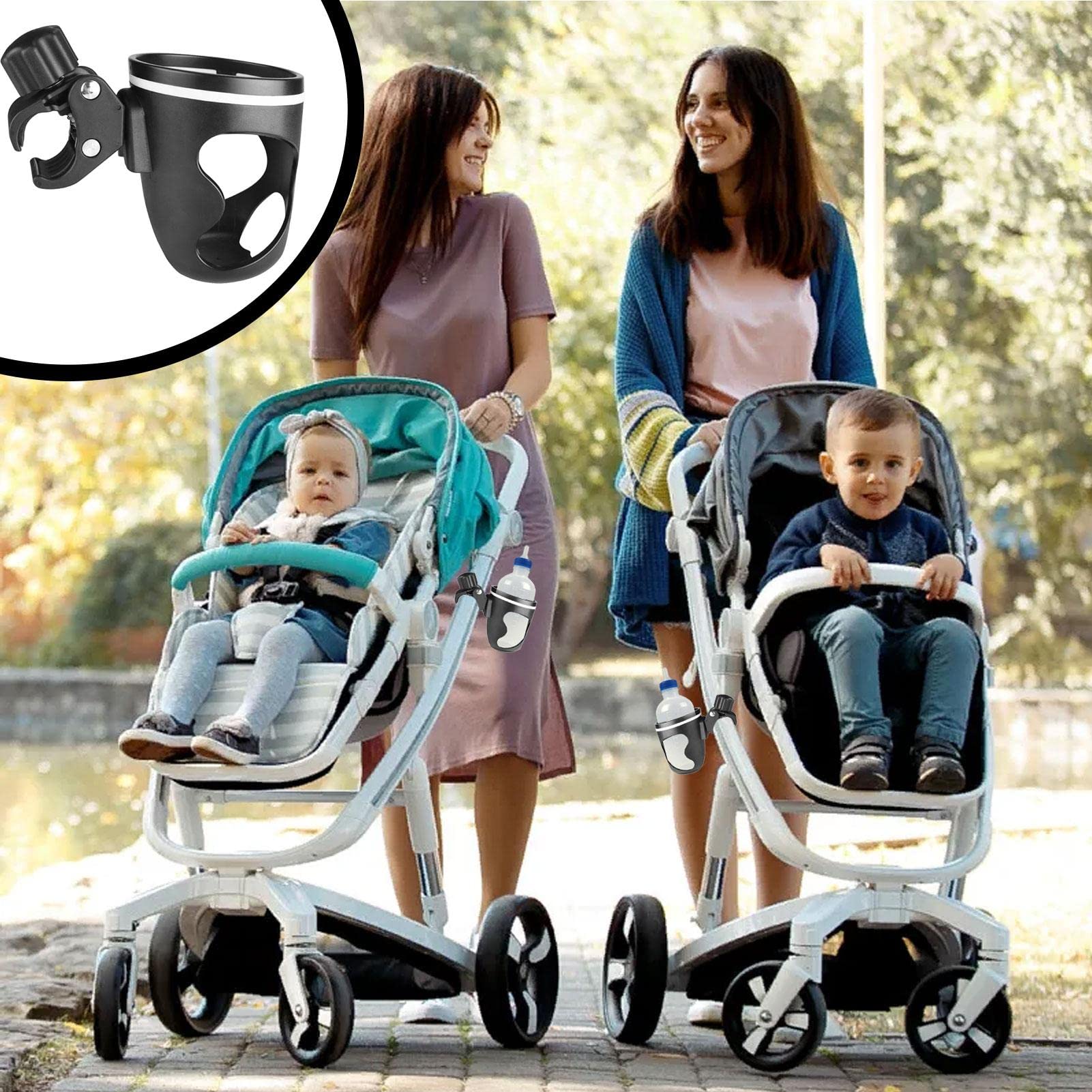 Keptfeet 5 Portabicchieri per Passeggino - Portabevande 2 in 1 Regolabile | con Supporto per Telefono,Portacellulare Universale 2 in 1 per Passeggino, Bici, Sedia a rotelle, deambulatore, Scooter