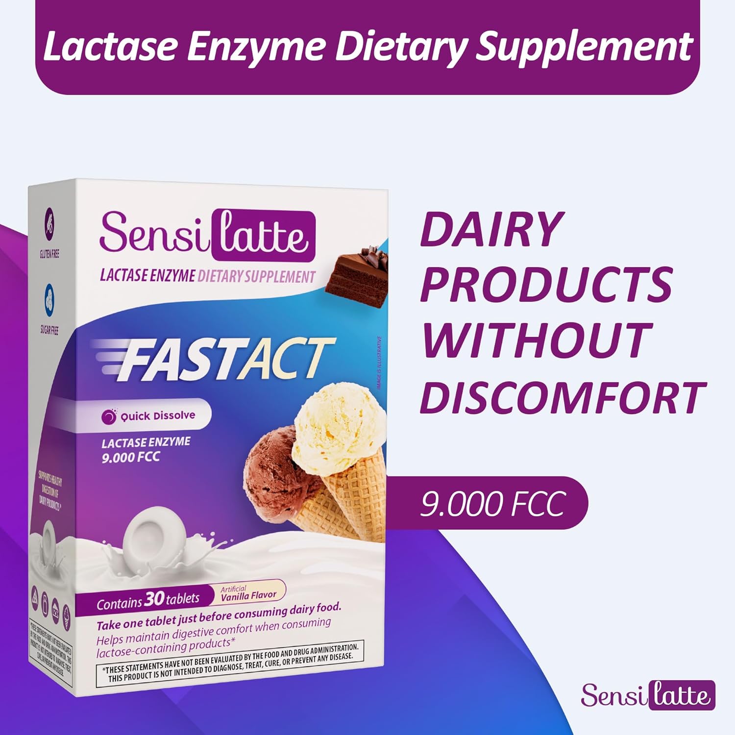 Lactase Enzyme 30 Tablets Vanilla - 9.000 FCC - Sensilatte – Quick Dissolution – Helps with Digestive Comfort – Prati Donaduzzi - Image 7