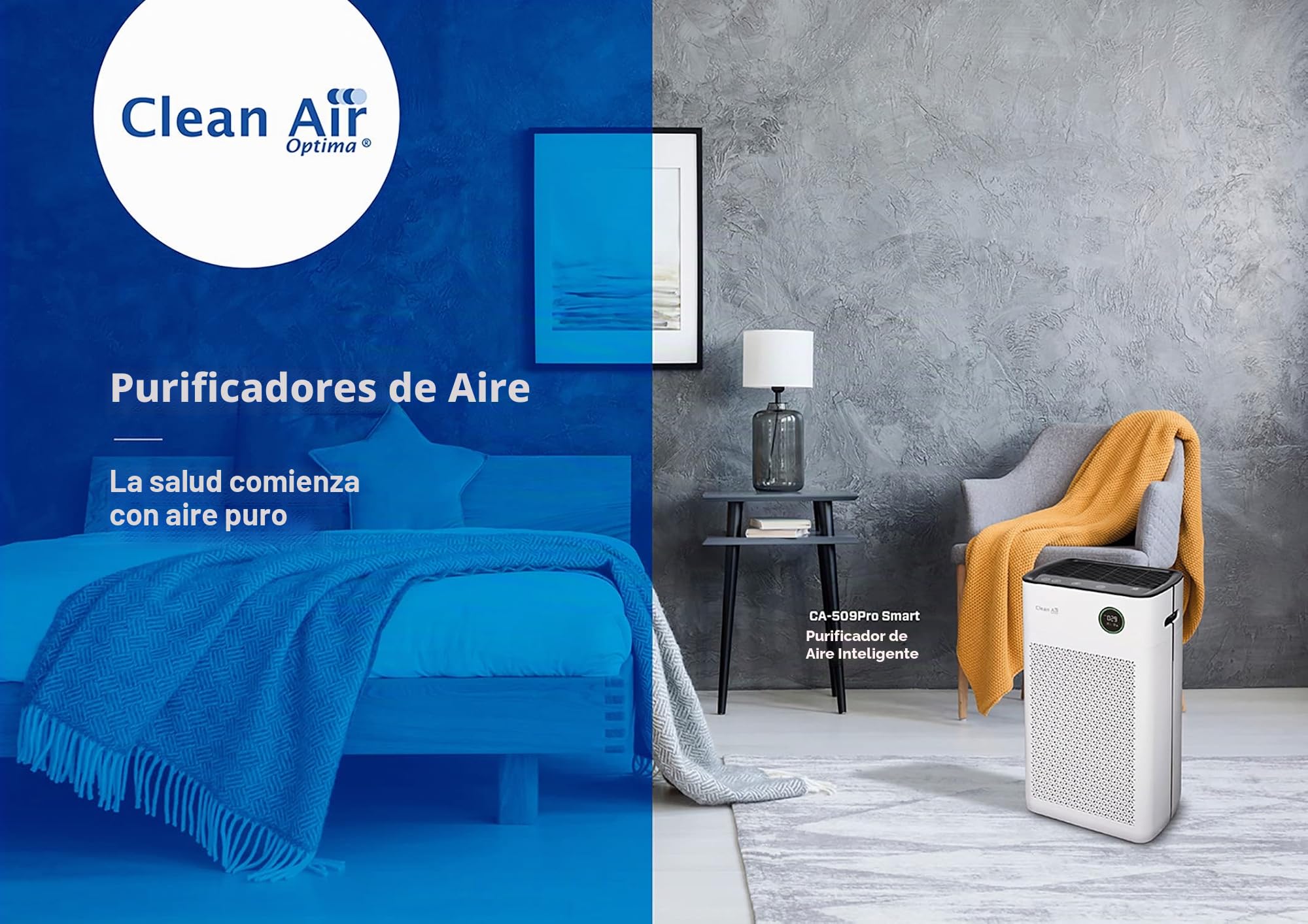 Clean Air Optima CA-509Pro SMART Purificador de aire inteligente HEPA UV-C - Ventilador muy silencioso < 10 dB(A) - 400 m³ de aire sin partículas por hora - Adecuado para habitaciones de hasta 90