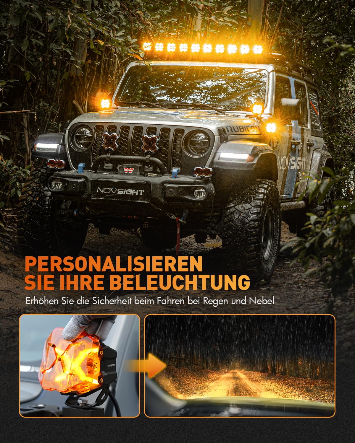 NOVSIGHT Arbeitsscheinwerfer LED 12V 24V 6000 Lumen X Series LED Offroad Scheinwerfer mit gelbem Tagfahrlicht IP68 Wasserdicht Rückfahrscheinwerfer für Auto, LKW, Jeep Traktor UTV ATV, 2 Stück