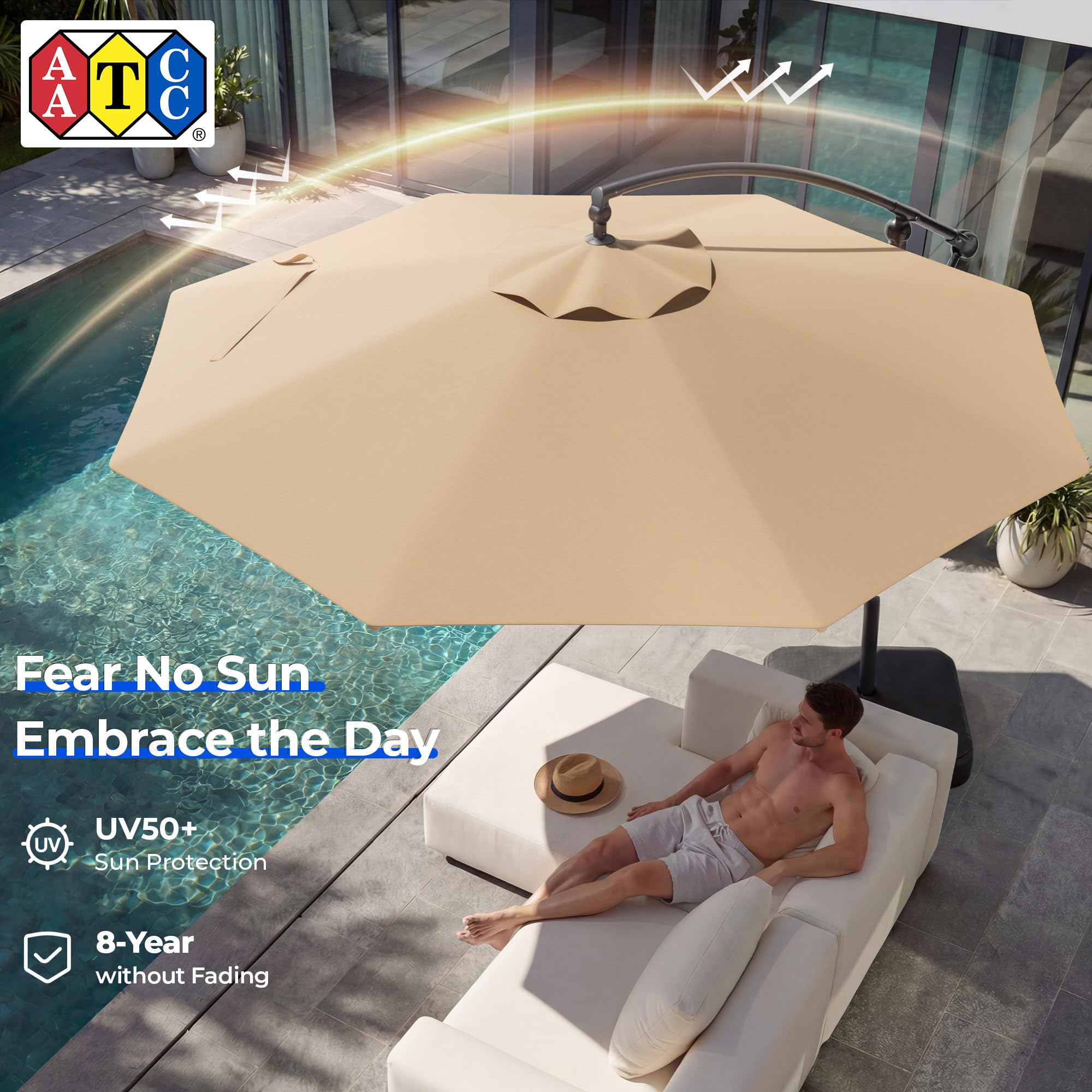 10 ft patio umbrella with no fade material Amazon.com : HOMSHADE 10ft Patio Umbrella with Light, 8-Year-Non-Fading  Cantilever Umbrella with Solution-Dyed Acrylic Fabric