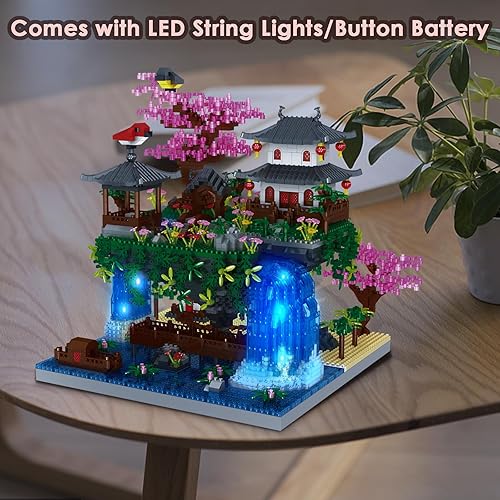 Miniatura 5 de Kitoyz Juego de construcción de árbol bonsái de flor de cerezo, juego de microbloques de construcción de arquitectura china de flor de durazno, kit