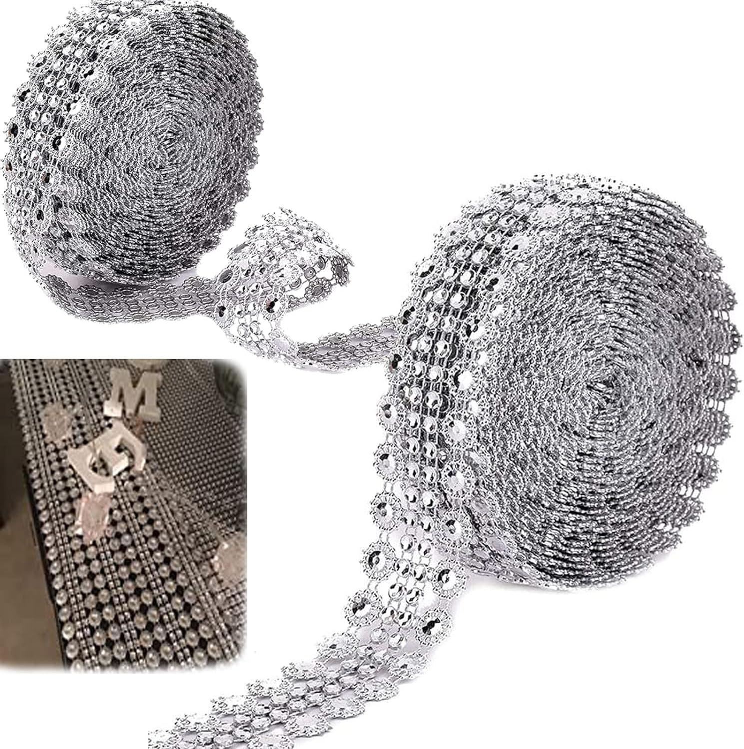 2 Roll Lace Trims 5 Yards Rhinestone Trims Ribbon Rhinestones Silver