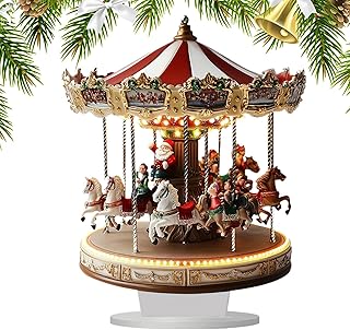 メリーゴーラウンドカルーセル、カルーセル装飾,メリーゴーラウンドカルーセル伝統的なメリーゴーランドのクリスマス装飾 - グッズフィギュア、村のシーン、キッチン、ベッドルーム、リビングルームの卓上装飾。