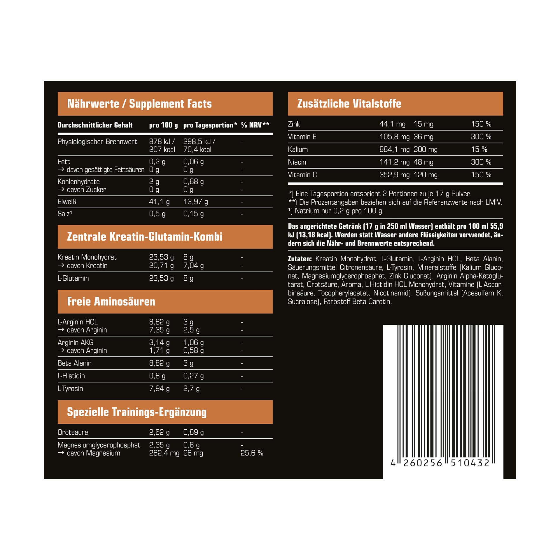 SRS Muscle - Cell Blast, 800 g, Orange | Lean Muscle All-in-one | ohne zugesetzte Kohlenhydrate | mit Creapure®, Glutamin, Arginin, AAKG, Beta Alanin u.a.m. | deutsche Premiumqualität