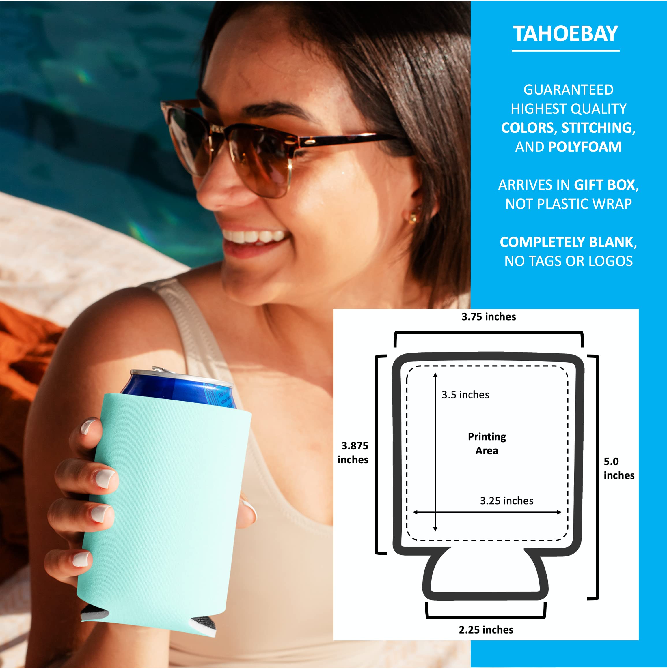 TahoeBay Blank Beer Can Coolers (25-Pack) Plain Bulk Collapsible Foam Soda Cover Coolies, Personalized Sublimation Sleeves for Weddings, Bachelorette Parties, HTV Projects (Mint)
