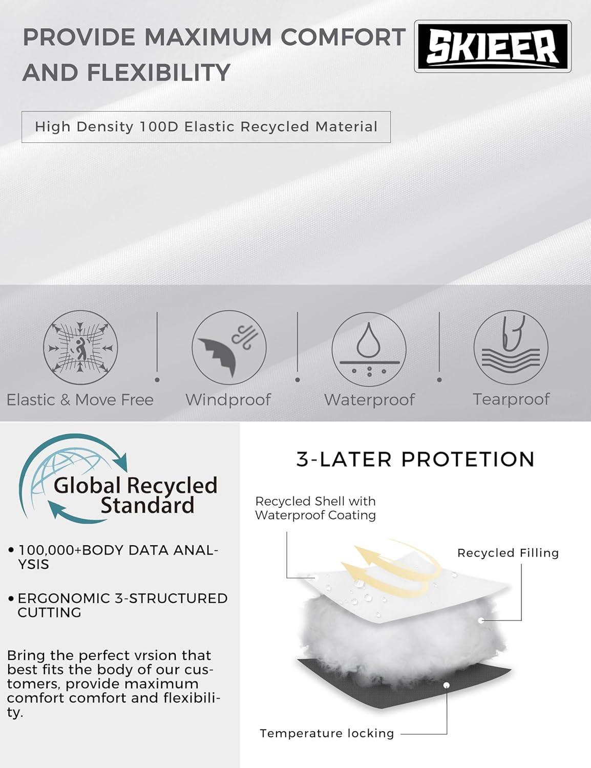 Skieer Women's Waterproof Ski Jacket Windproof Warm Winter Coat Thick Padded Snow Parka - Image 6