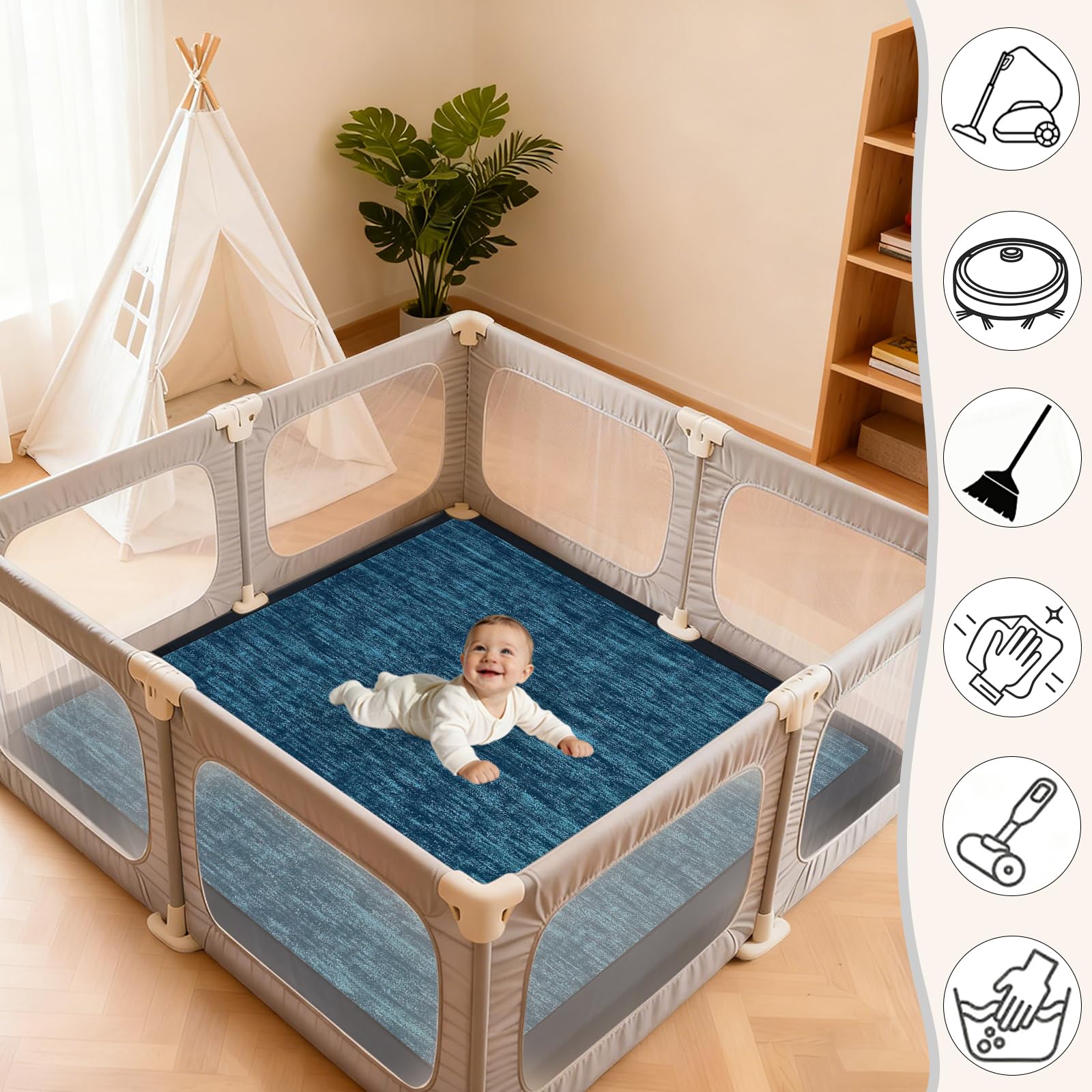 Tappeto Gioco Bambini Acolchado 2 cm Extra Spesso, Antiscivolo, Ideale per Pavimenti e Box Neonato, Palestra Neonati, Tappeto Tummy Time Neonati Blu 140 x 220cm
