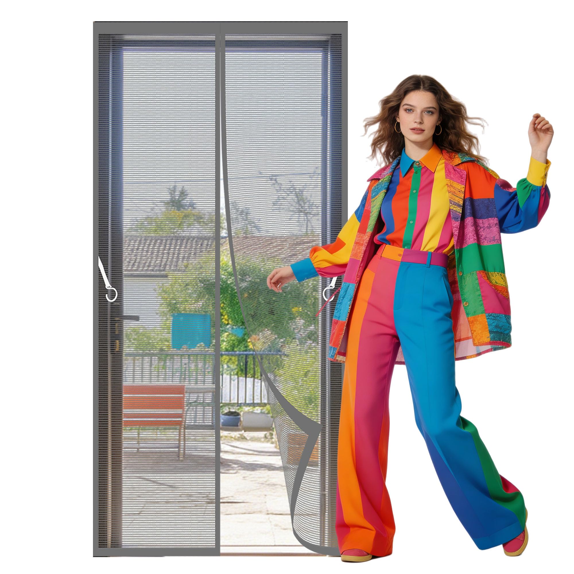 Magnetic Screen Door 91 x 262 cm Self Sealing Magnetic Door Curtain for Homes Keep Fresh Air in Bugs Out Suitable for Patio Room Balcony Bedroom, Grey