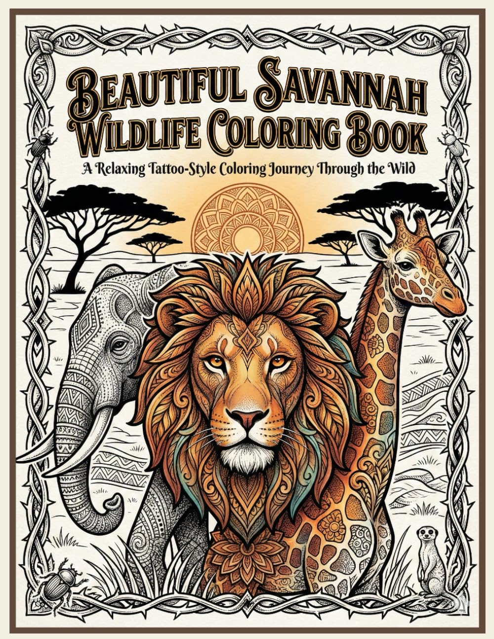 Beautiful Savannah Wildlife Coloring Book: A Relaxing Tattoo-Style Coloring Journey Through the Wild