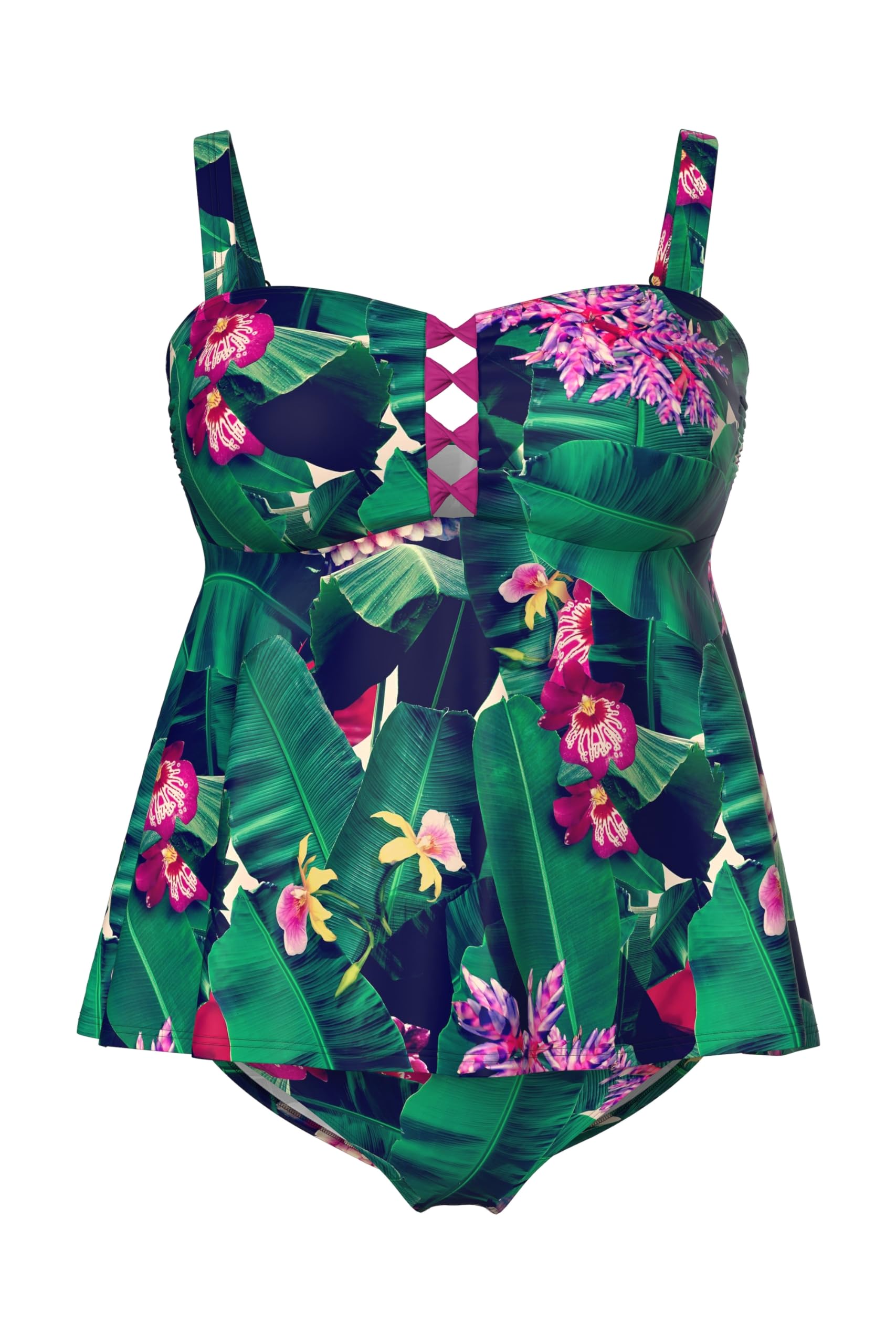 Ulla Popken Femme Grandes Tailles Tankini à Fleurs, Bonnets Souples et Bretelles réglables, matière recyclée 849154