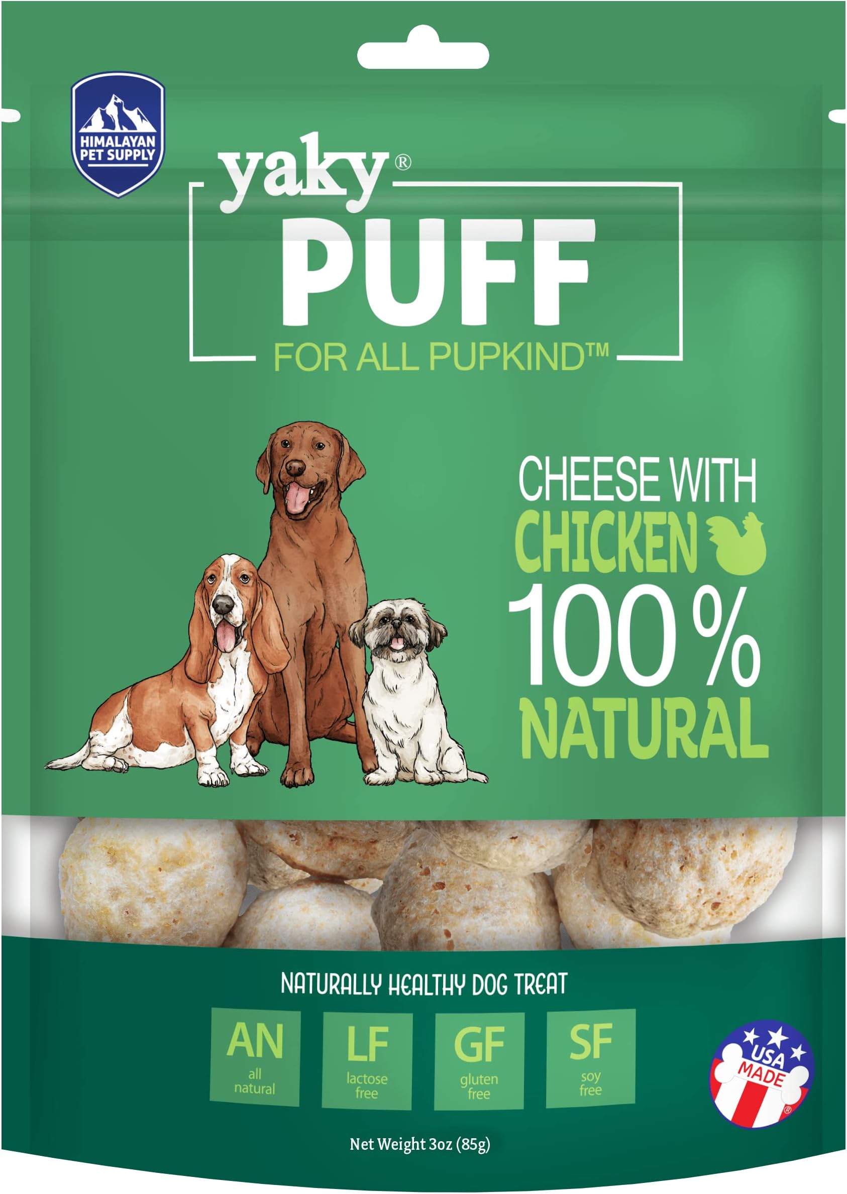 Yak Cheese Treats, 100% Natural, Long Lasting, Gluten Free, Healthy & Safe, Lactose & Grain Free, Protein Rich, Chicken Flavor Flavor Crispy Puffed Treat, For All Breeds, 9.9 oz