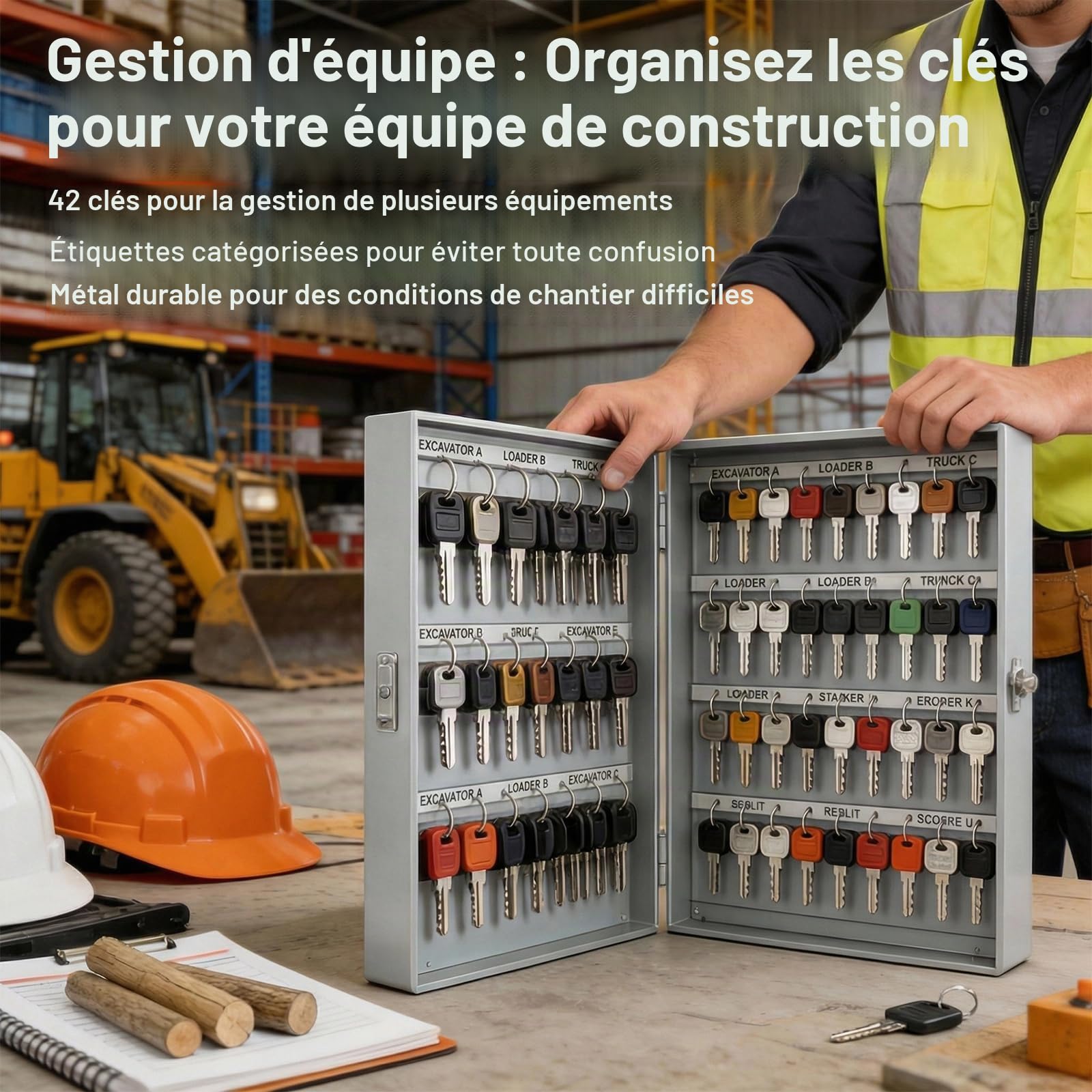 Set de 42 Clés pour Engins de Chantier, Clés d'Allumage pour Pelleteuses, Cat, Komatsu, Kubota, Hitachi, Takeuchi, Volvo, Bobcat, John Deere, Toyota, JLG, Genie