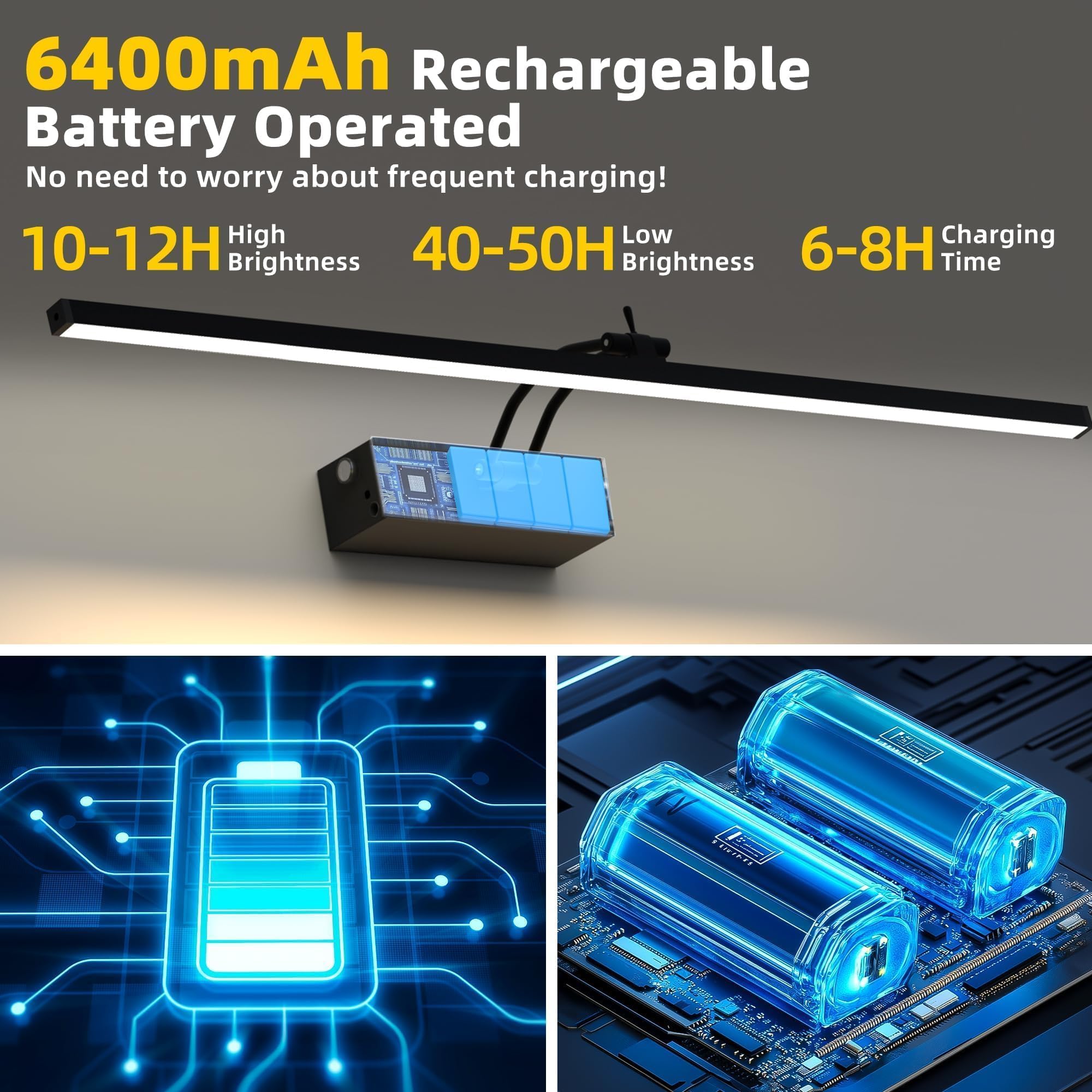 Confezione da 4 luci per parete, illuminazione artistica da 58,4 cm per dipinti senza fili, batteria ricaricabile da 6400 mAh, con telecomando dimmerabile e timer per opere d'arte, galleria, cornici