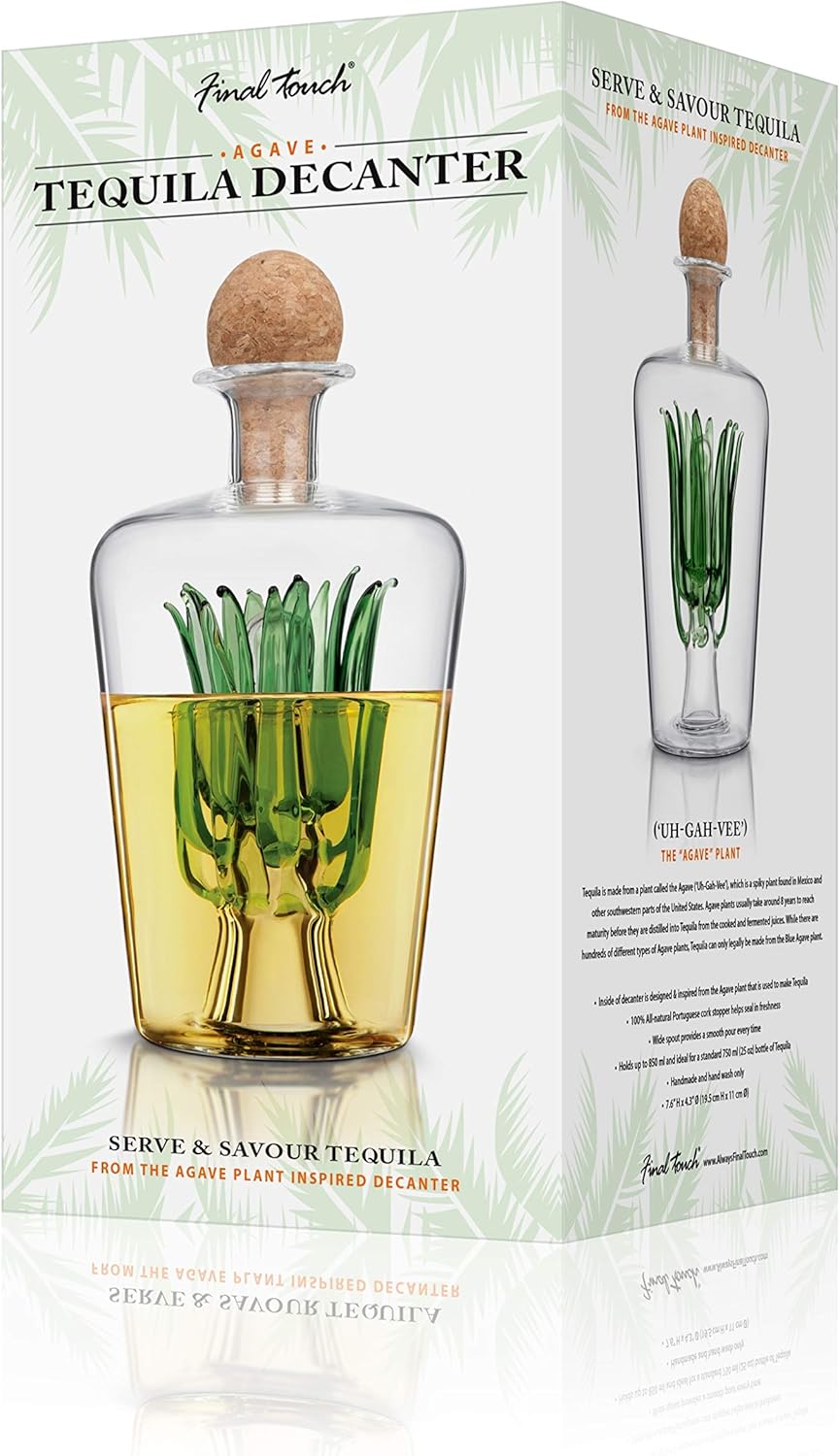 Clear Glass Tequila Decanter with Cork Stopper and Agave Design