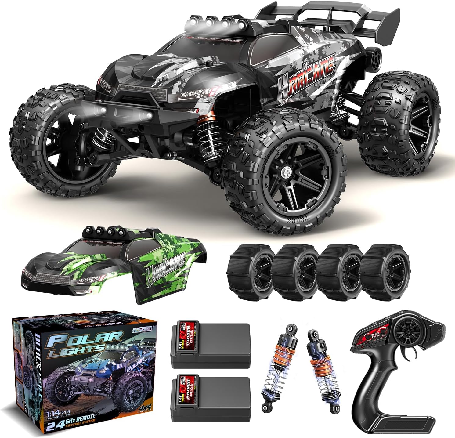 X-TMAGA 1:14 Scale All Terrain RC Cars for Adults & Boys (HS14323), Max Fast 40+ KPH, 4WD Off-Road RC Truck for Snow & Sand & Mud, 4X4 Waterproof Remote Control Car with 2 Rechargeable Batteries
