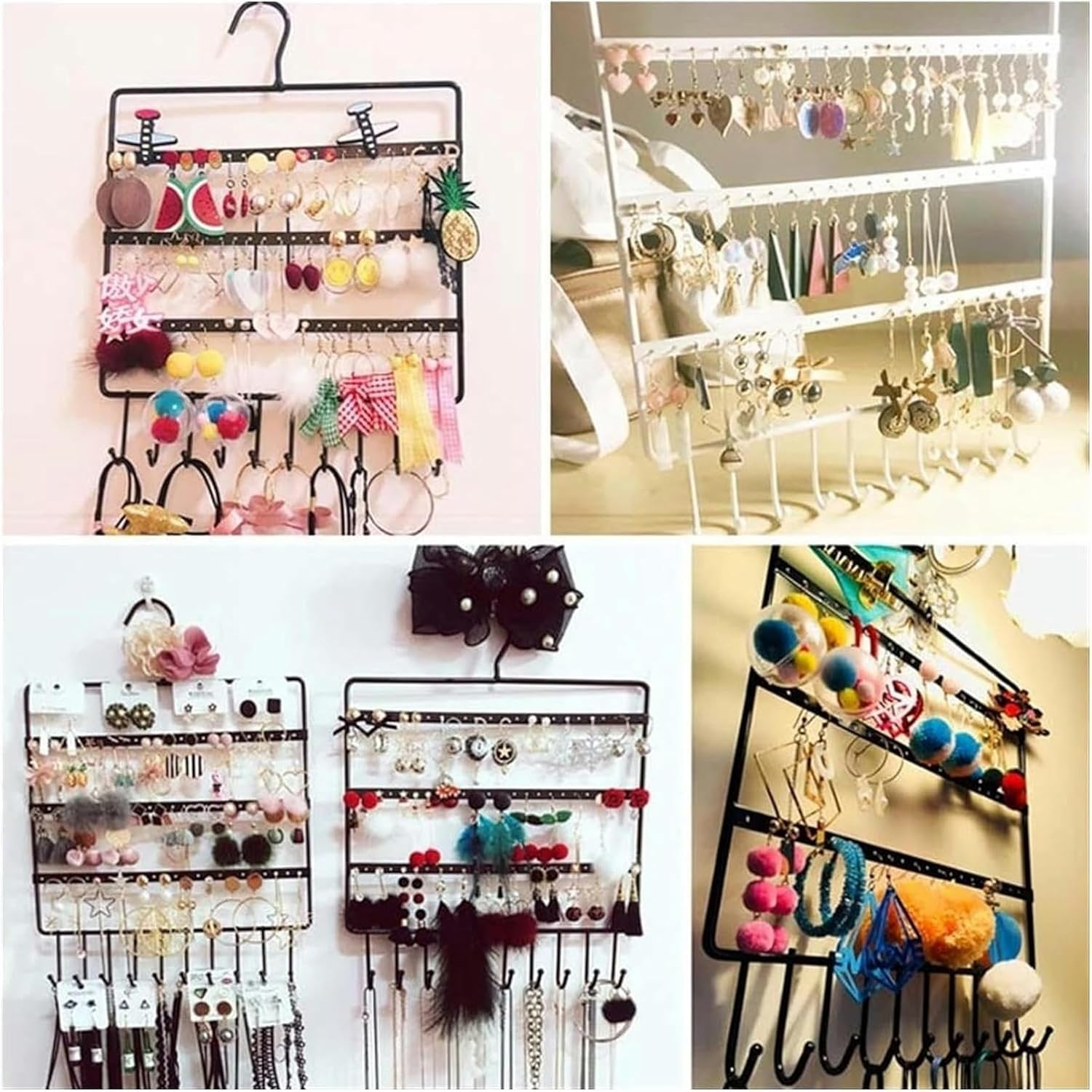 Display Rack, Jewelry Storage Rack, Jewelry Display Rack, Hanging Earrings, Necklace Display Rack, Household Wall Storage Earrings, Display Jewelry Display Rack Black (Color : Black)