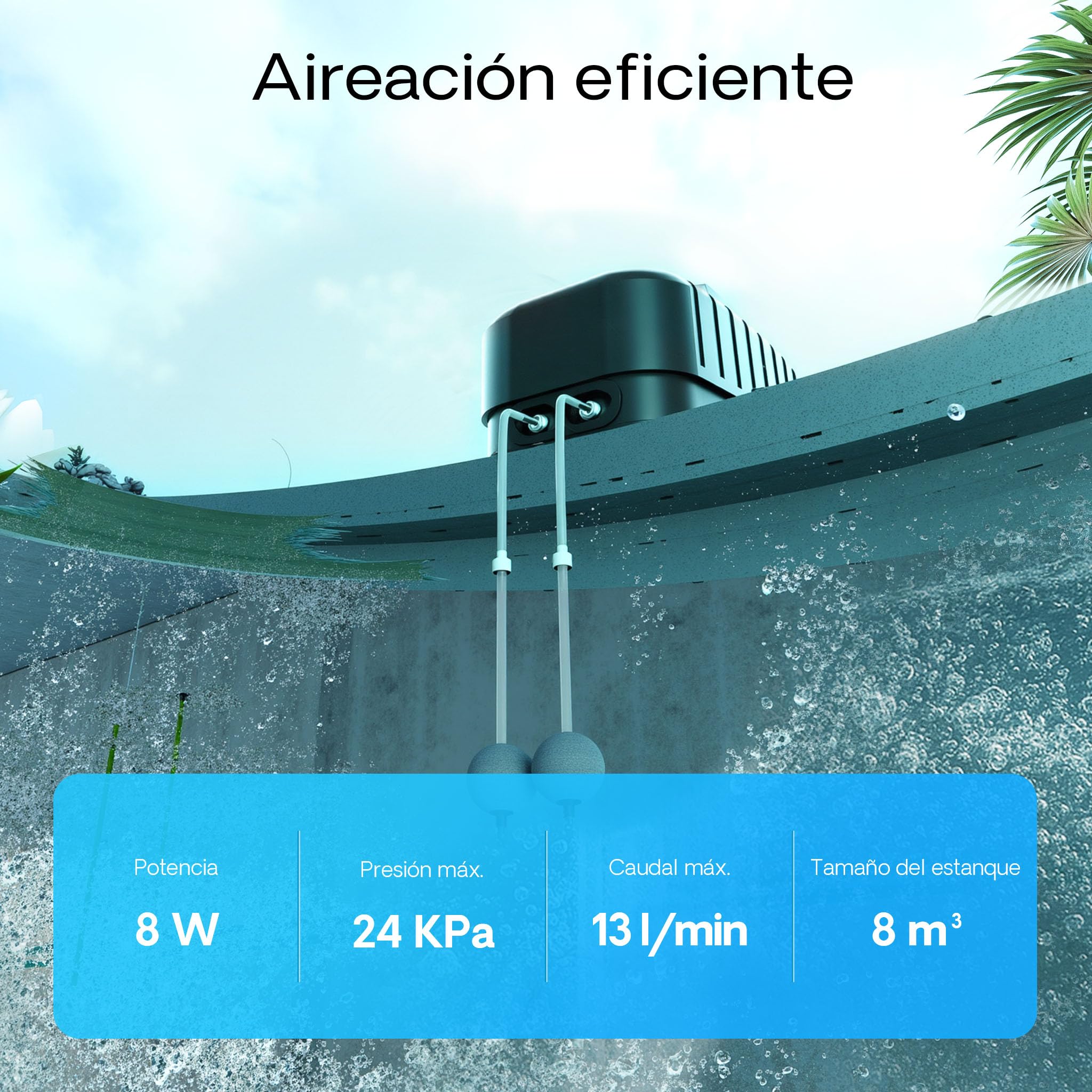 SunSun Cap Bomba de oxígeno Bomba de Aire para Acuario de y Estanque de jardín aireador de Estanque con Salidas de Aire 1 Piedra de Aire y 1 válvula antirretorno
