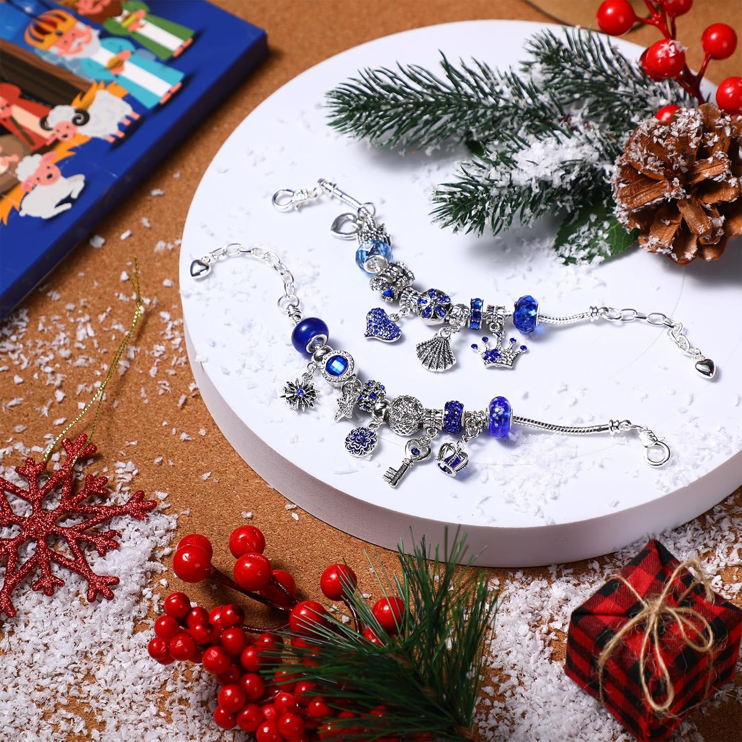 Capoda Christmas Charm Bracelet Advent Calendar for 2026 Women 24 Days DIY Snowflake Countdown Calendar Bracelets Set Blue Nativity Religion Christmas Jewelry Making Kit Gift for Girlfriend - Image 3