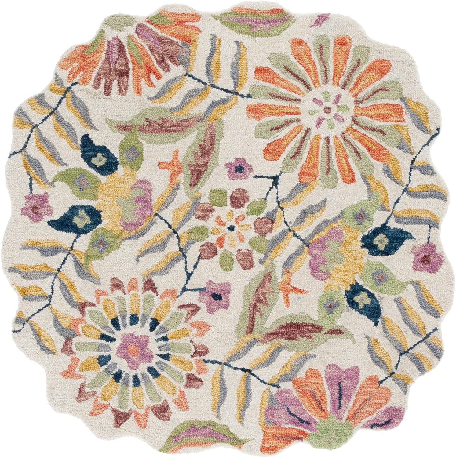 SAFAVIEH Jardin Collection Area Rug - 4' Round, Ivory & Rust, Handmade Wool, Floral Design, Ideal for Living Room, Bedroom, Dining Space (JAR368P)