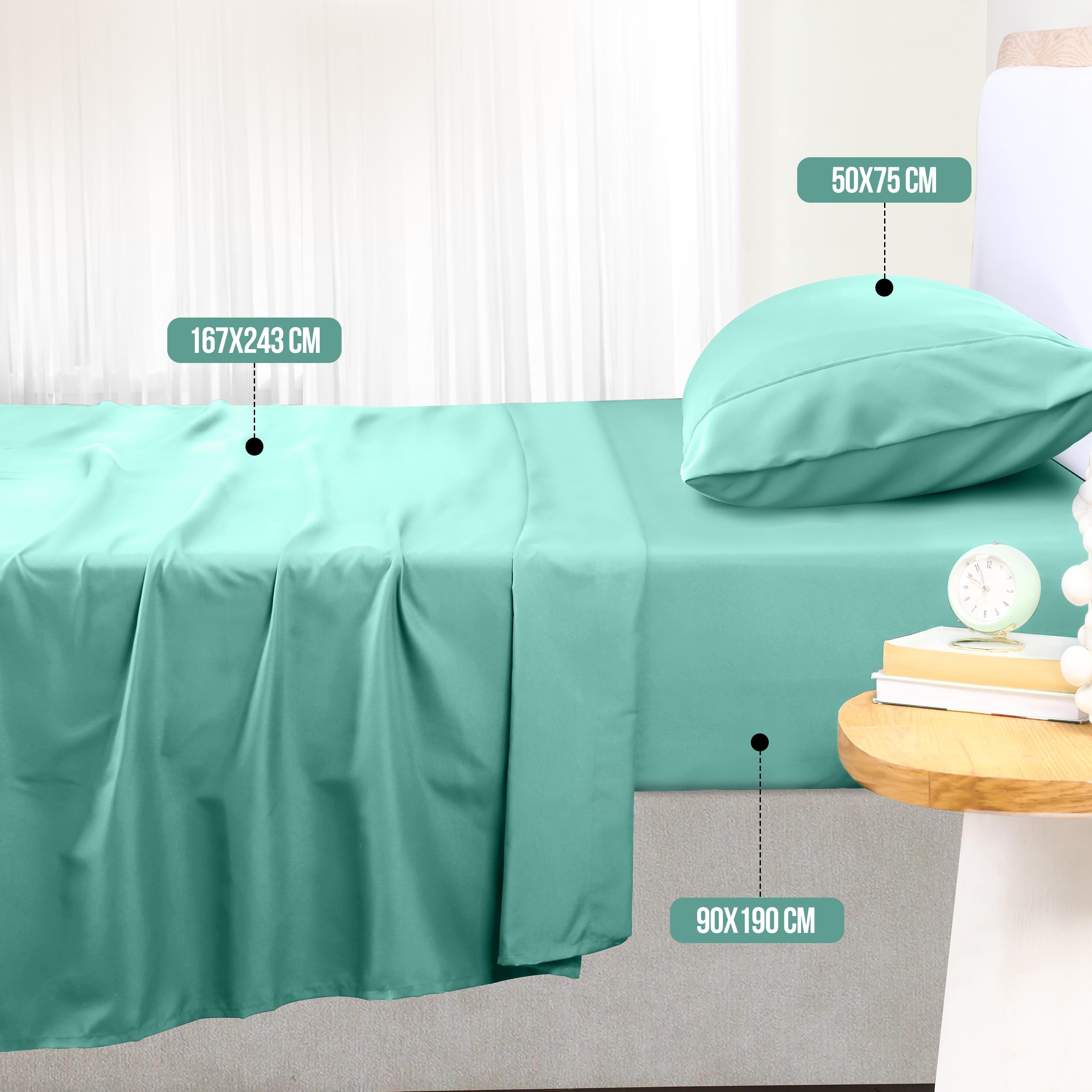 Utopia Bedding - Set Lenzuola Letto Singolo 3 Pezzi 90x190 cm - Spazzolata Poliestre di Microfibra - Oeko-Tex Certificato - Lenzuolo con Angoli, Lenzuolo Piatto e 1 Federa 50x75, Blu Spa