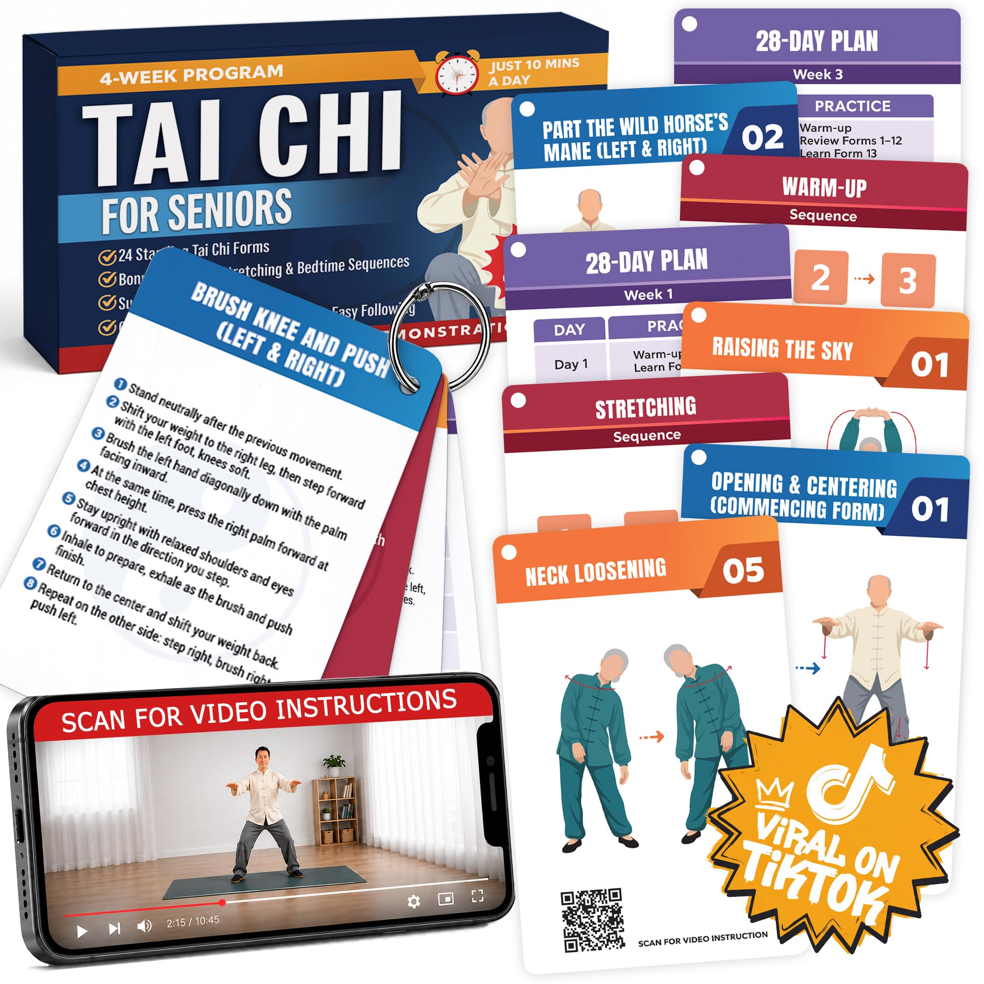 Tai Chi for Seniors Over 60 โ Safe & Easy 10-Minute Gentle Standing Flows with 46+ Illustrated Exercise Cards