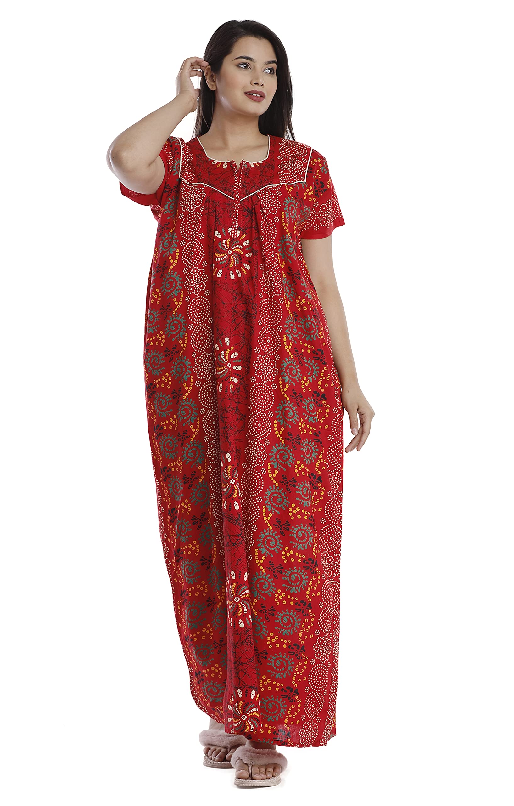 For N Beauty Women's Pure Cotton Regular Nighty Jaipuri Nighty Jaipuri Gown Rajasthani Nighty (Free Size (Fit for All Upto XXL), Navy Blue)