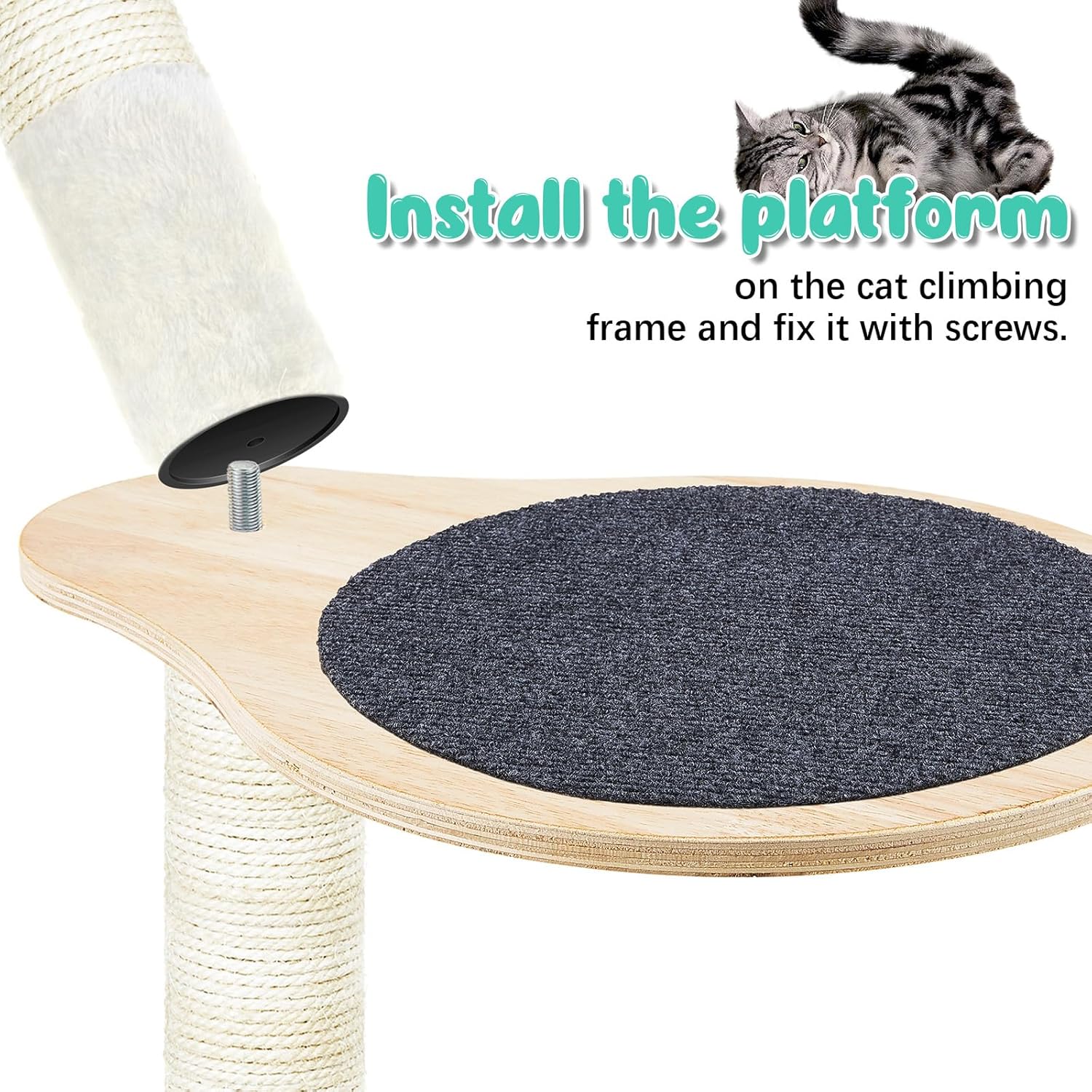 Dansydaisy 3 Pack 17.32" x 13.78" Cat Tree Attachments Accessories Tower Replacement Platform Soft Felt Blanket Wooden Perch Step Handwoven Hemp Rope Scratch for Floor to Ceiling DIY Indoor Cats Tower