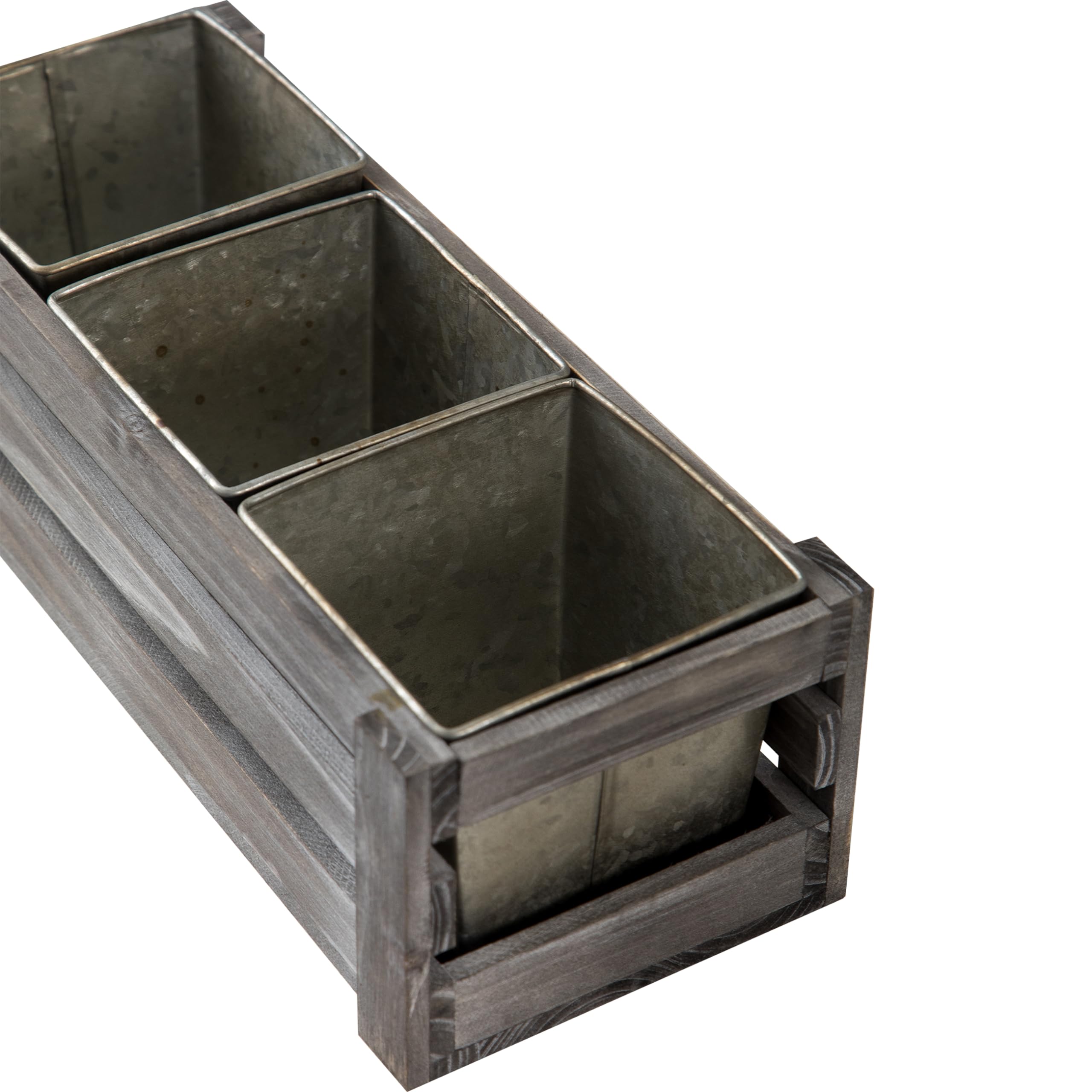 SOFE Fensterbank-Pflanzgefäße – 3er Set, Metall Mit Holzbox, Für Kräuter & Sukkulenten