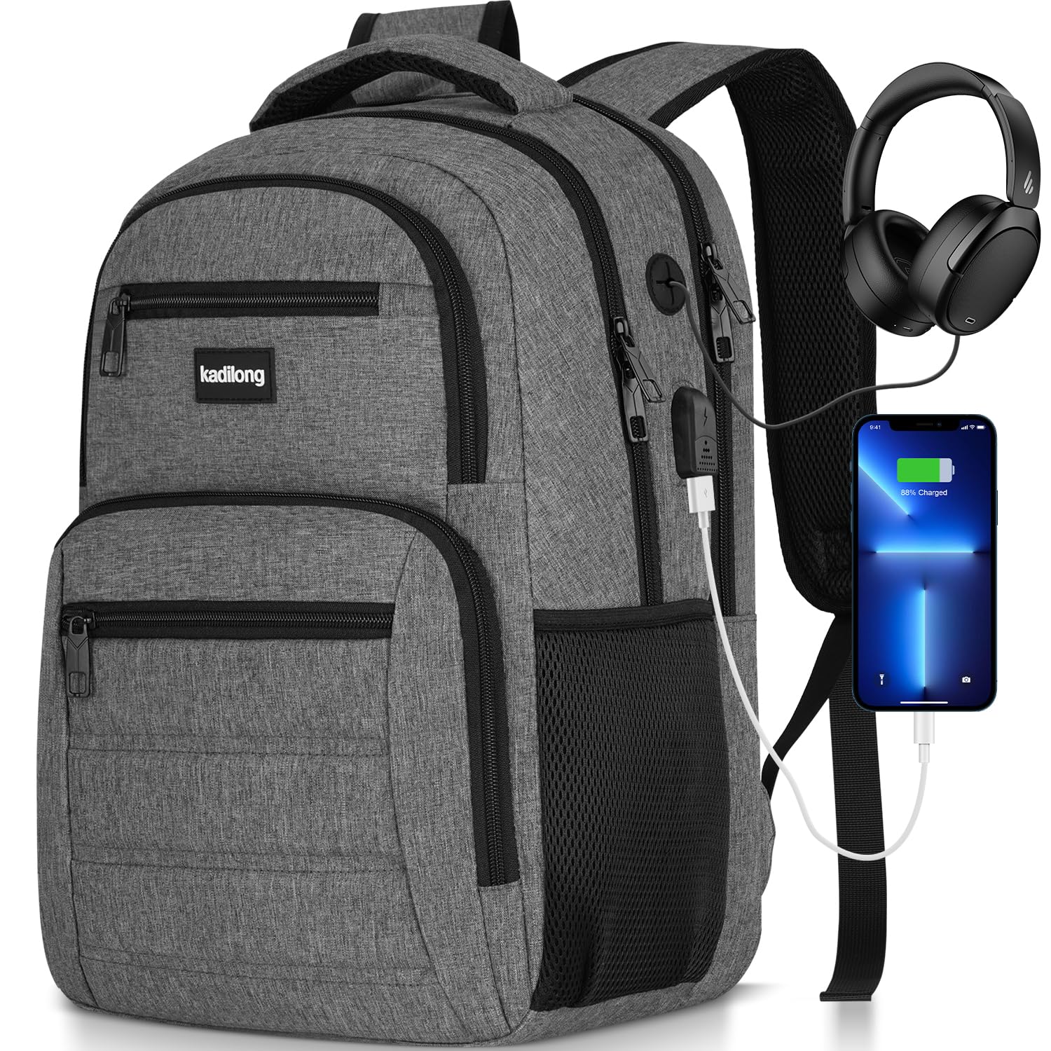 kadilong Backpacks Men Bookbag School Bags for Boys Teenager,Computer Backpack Sturdy with 15.6 Inch Laptop Compartment & USB Charging Port,Morrales