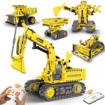 Robot Building Kits, 5-in-1 Stem Toys for Boys Age 8-14, APP & Remote Control Excavator Kids Construction Toys, Programmable Erector Sets, Educational Robotic Kit Gifts for Girls Boys 555 PCS