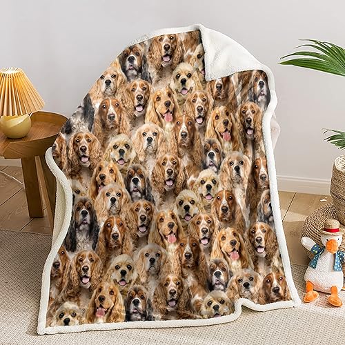 Miniatura 1 de AILONEN Manta de perro Cocker Spaniel para niños y adultos, con estampado de cachorros, bonita manta de felpa de doble cara, tela de lana de