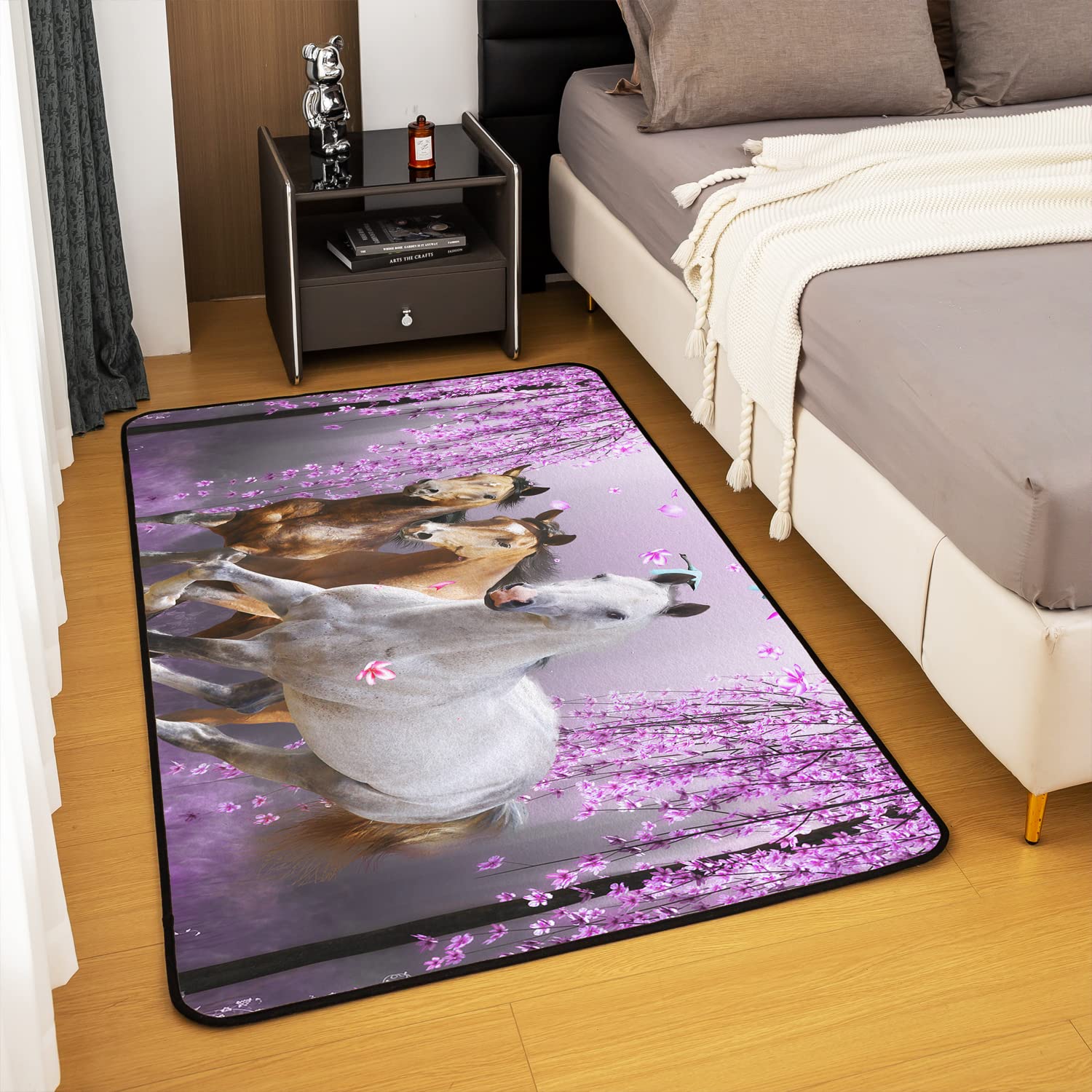 Homemissing Horse Area Rug 100x150cm Galloping Horse Rugs Mat For Living Room Bedroom Cherry Blossoms Decor Carpet Non Slip Area Runner Rug - Image 4