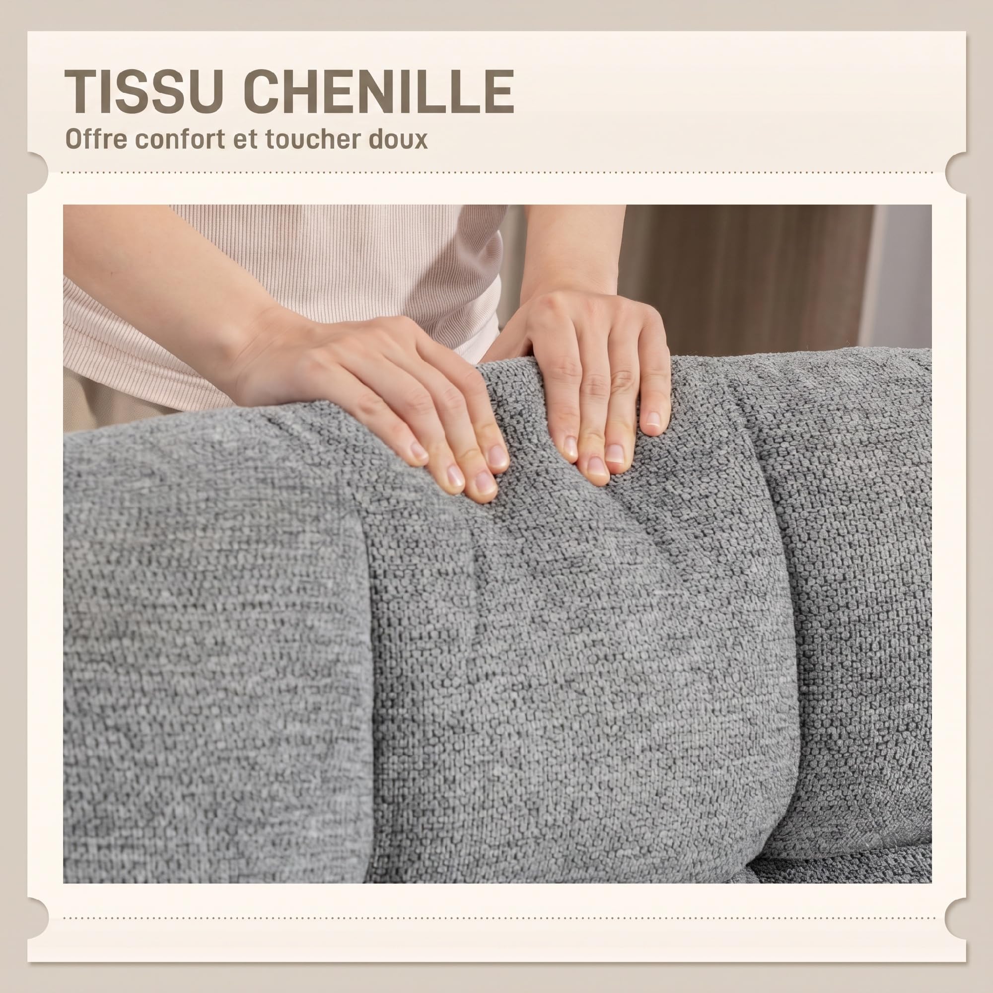 HOMCOM Fauteuil Salon sans Accoudoirs Chaise Pivotante Tissu Chenille Gris | Imperméable, Assise Rembourrée et Large, Pieds Croisés en Acier sans Roulettes, Fauteuil Relax pour Chambre et Salon