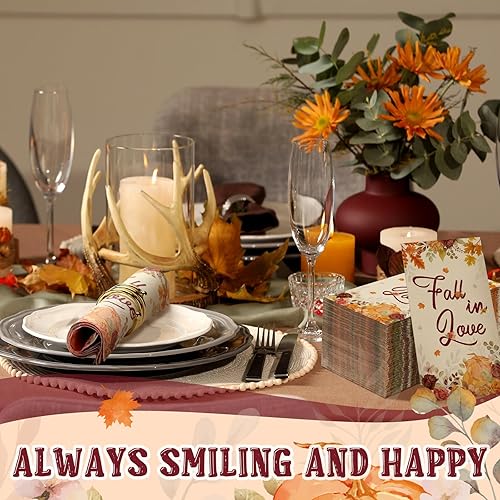 Miniatura 5 de Lincia 100 servilletas de otoño para despedida de soltera, toallas de papel desechables de otoño para invitados de otoño, para bodas, cosecha,