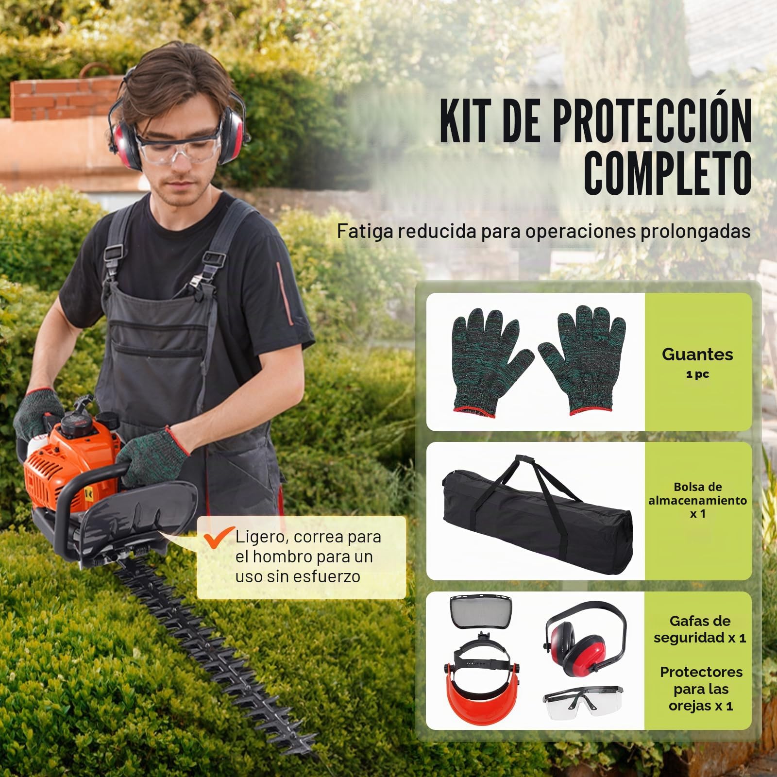 VEVOR Cortasetos de Gasolina Tanque de 0,54 L Cortasetos de Gasolina 26CC 2 Tiempos con Pértiga y Cuchilla Cabezal de Corte Ajustable a 180° Adecuado para Podar Arbustos Bajos, Ramas Bajas