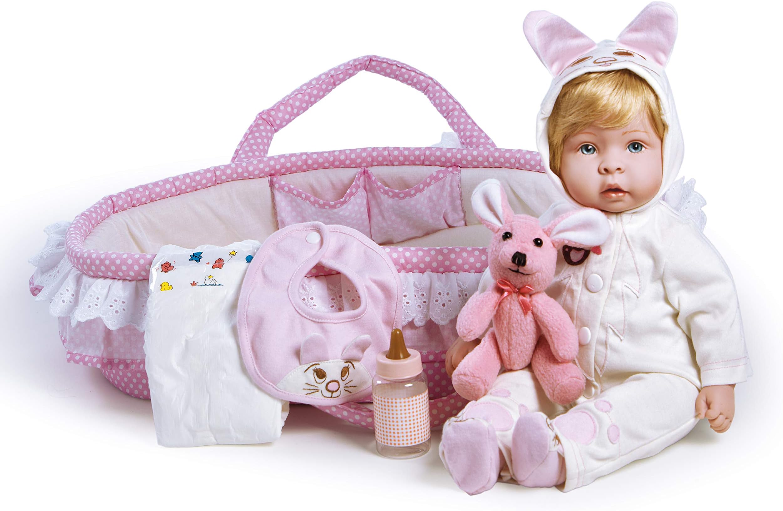 Paradise Galleries Molly & Fluffy Soft Baby Doll. 17 inch weighted baby doll comes with 8 Accessories. Age 3+