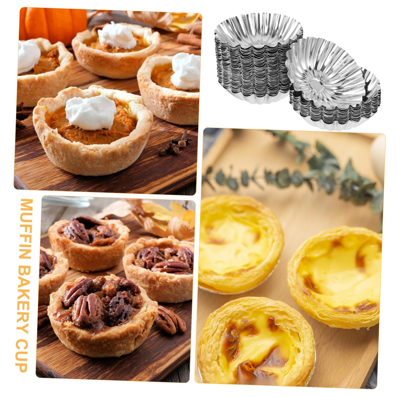 PRETYZOOM 50 Piezas Tartas de Huevo Inoxidable Reutilizables para Hornear Puddings Muffins y Tartas Decorativas