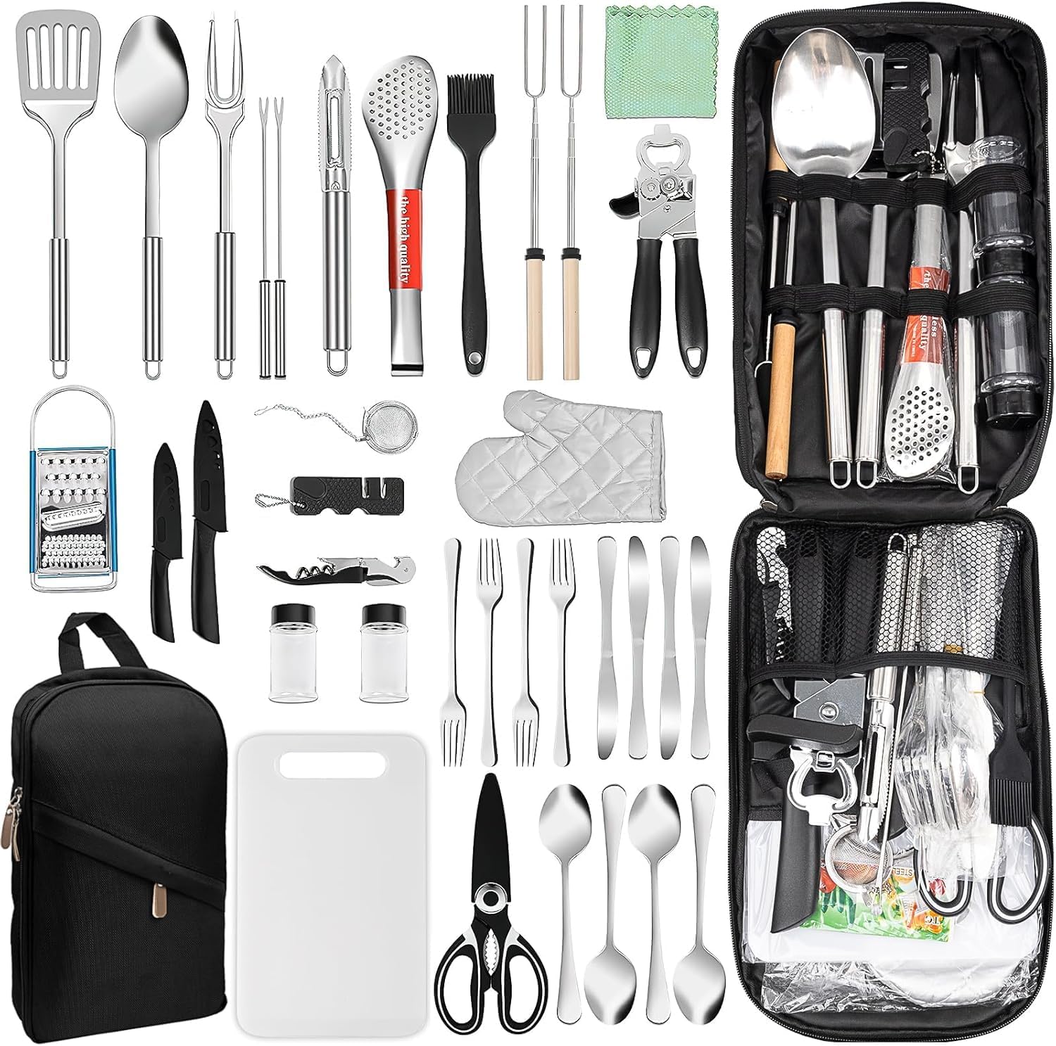 35-teiliges Camping Kochutensilien Set, Tragbare Camping Küche Utensilien, Outdoor Kochgeschirr Set für Picknick, Grillen, Reisen und Outdoor-Aktivitäten